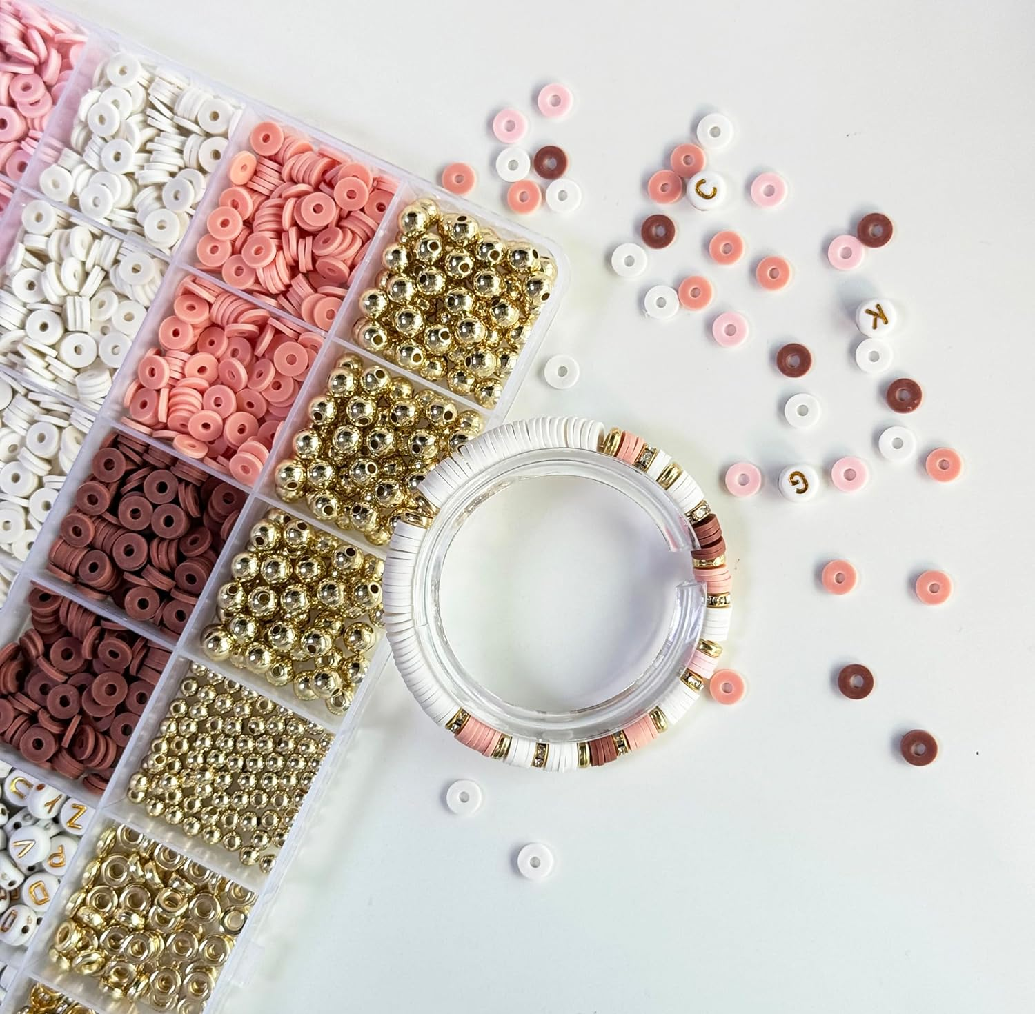 Beads for Bracelets Making Kit 6Mm Rose Pink Clay Beads for Jewelry Making Kit image number 2