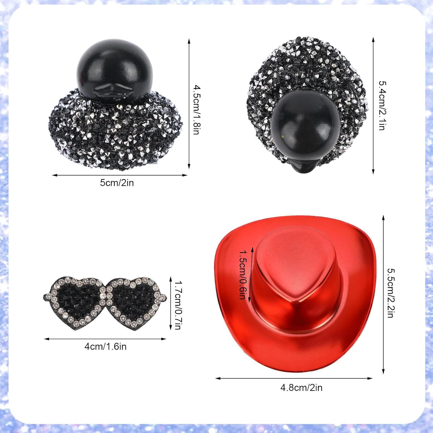 Car Ducks for Dashboard, Black Diamond Duck Decoration Cute Car Rubber Duck Ornament Accessories with Glasses Hat for Dashboard Refrigerator Decoration image number 1