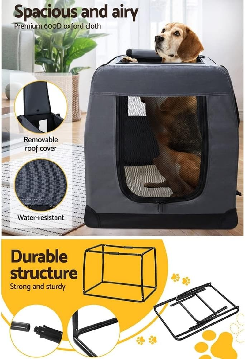 I.Pet Pet Carrier, 121 X 80 X 80Cm 600D Oxford 4XL Dog Crate Cat Carriers Foldable Bag Soft Sided Collapsible Travel Handbag Pets Products, Portable Removable Roof Cover Side Pocket Grey image number 4