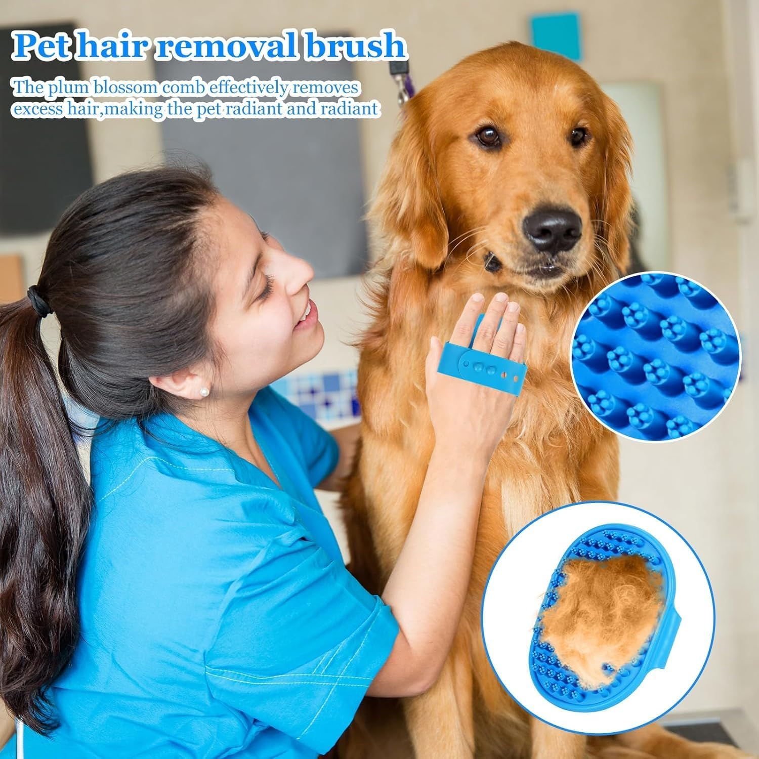 6PCS Dog Bath Brush with 3Pcs Dog Toothbrush, Dog Scrubber for Bath, Dog Shampoo Brush with Adjustable Ring Handle, Dog Shower Brush for Long Short Hair image number 2