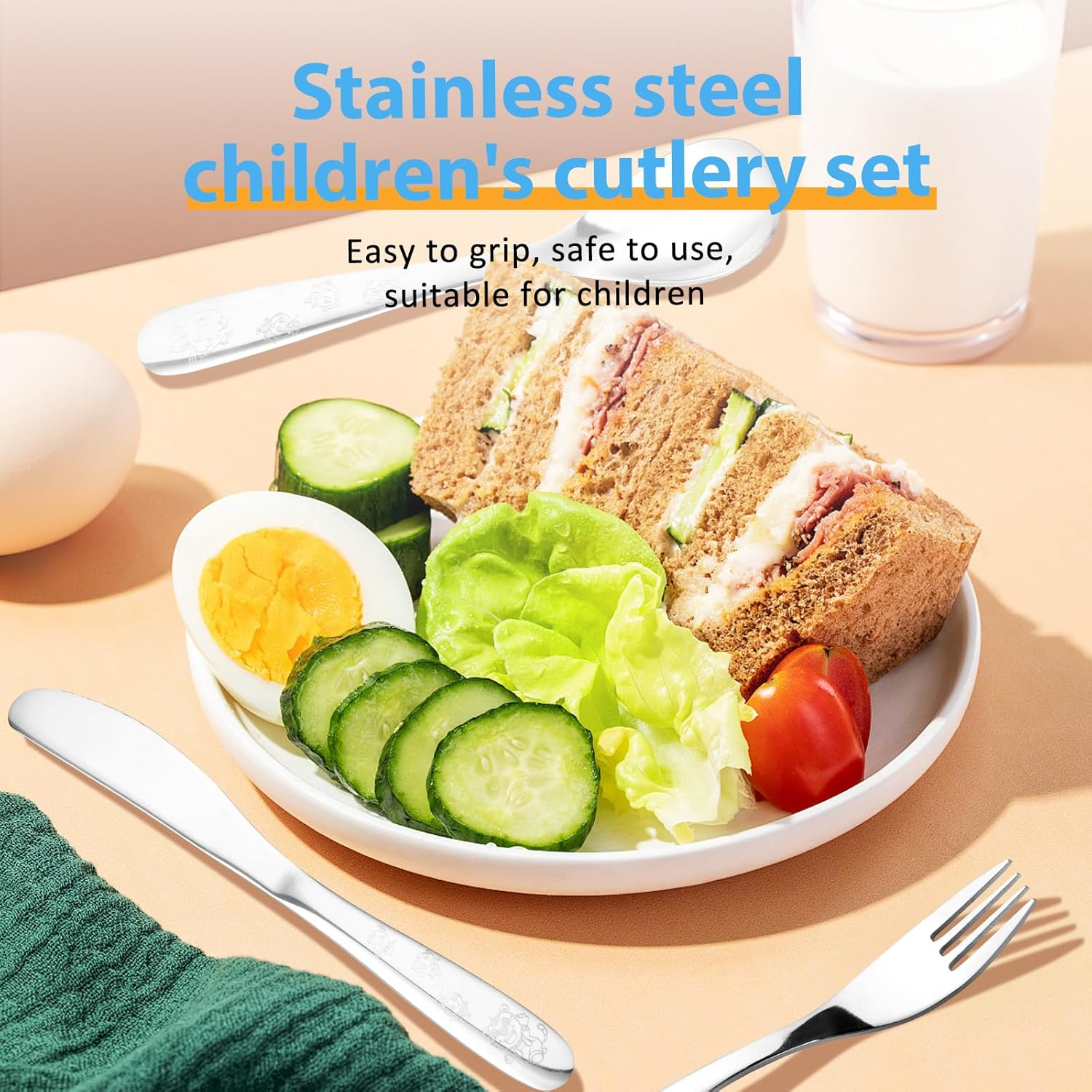 12 Pcs Stainless Steel Toddler Utensils Set Cartoon Kid Silverware Set Mirror Polished Child Knife Fork and Spoon Kit Tableware Flatware Kit Dishwasher Safe for Kids (Silver) image number 3