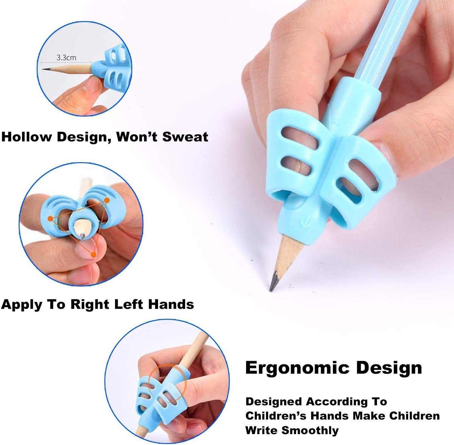 4 Pcs Pencil Grip Set, Children Pen Writing Aid Grips Set Posture Correction Tool for Kids Preschoolers Children, Hollow Ventilation (4 Pack, 4 Colors) image number 3