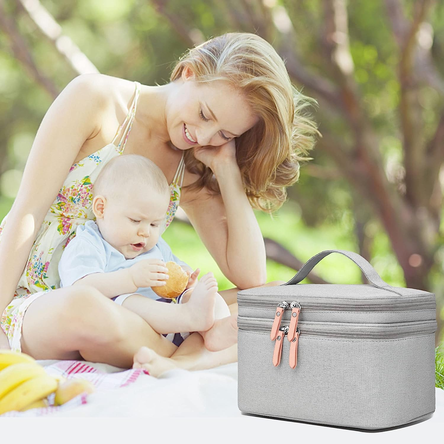 QIUXQIU Breast Pump Bag for Hands-Free Wearable Breast Pumps、Bottles,Pump Parts, and Storage Bag，Tote Bag，Multi-Function Breastmilk Cooler Bag Insulated Bag(Gray) image number 6