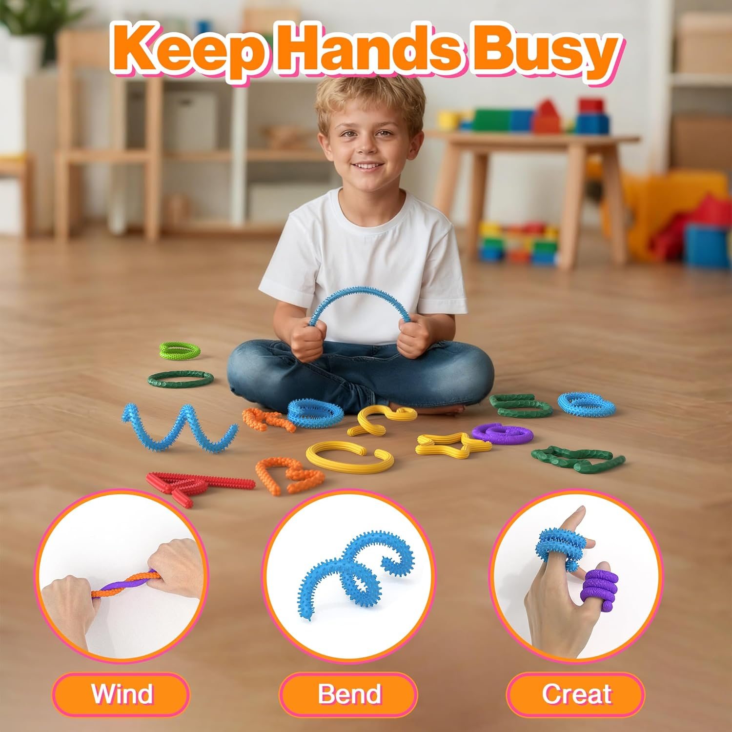 Fidget Toys Sensory Stick: 8 Pack Flexible Sensory Sticks Toys for Kids,Calm down Travel Airplane Toy, Quiet Stress Relief Bendable Fidgets for Autism ADHD, Christmas Stocking Stuffers & Birthday Gift image number 4