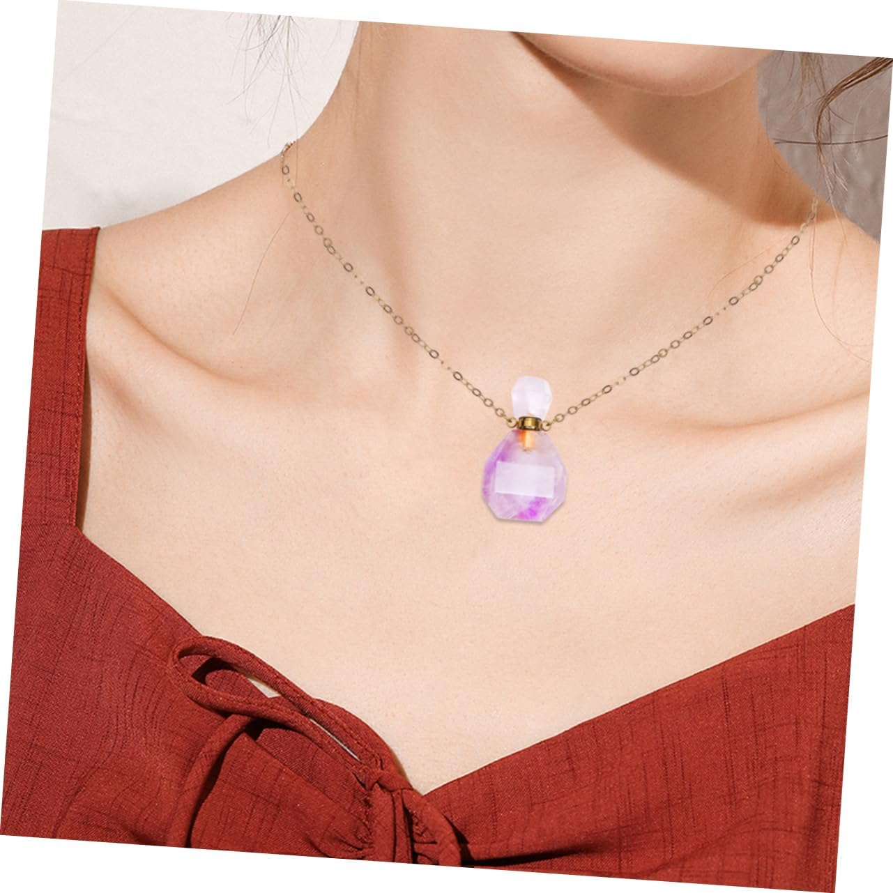 Fluorite Perfume Atomizer Bottle Pendant Travel Bottle Refillable Perfume Container Crystal Decor Necklace Jewelry - Green image number 4