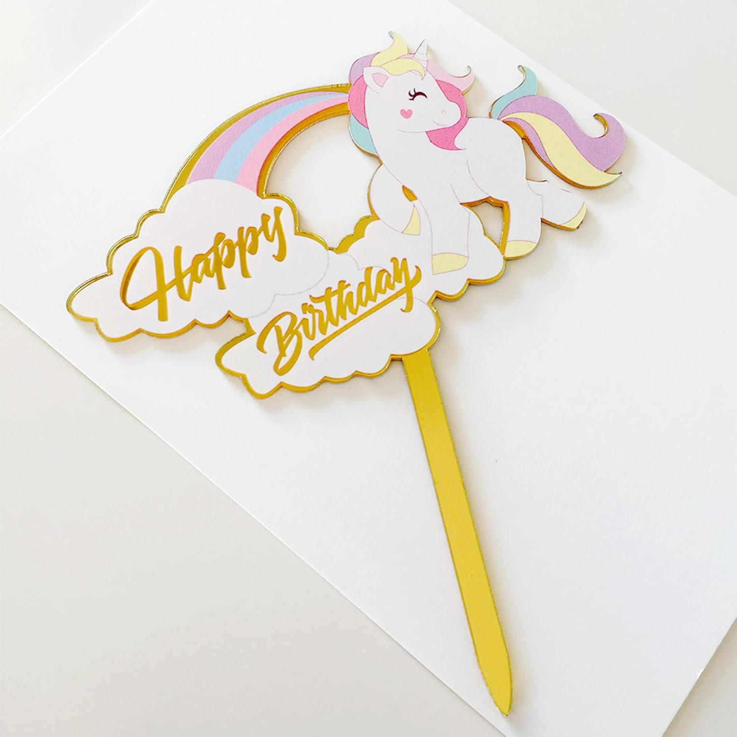 Happy Birthday Cake Topper, Happy Birthday Cake Bunting Decor,Birthday Party Decoration Supplies，Photo Booth Props (Rainbow, Multicolour) image number 4