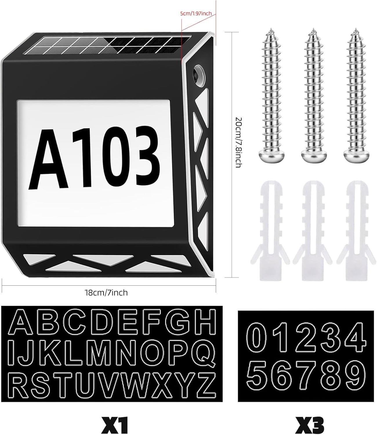 Powerful Solar Address Sign, Illuminated Solar House Number, 3 Colors LED Waterproof Wall Mounted House Numbers with Parts for outside Garden Yard Light up Wall Lamp image number 1