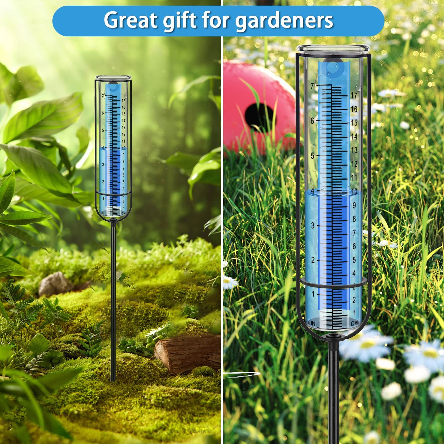 Richene Rain Gauge Upgrade, 7" Capacity Glass Rain Gauge Outdoor-Detachable Rain Guage with Lengthen Stake Best Rated for Yard, Lawn & Garden(Dual Scale) image number 4
