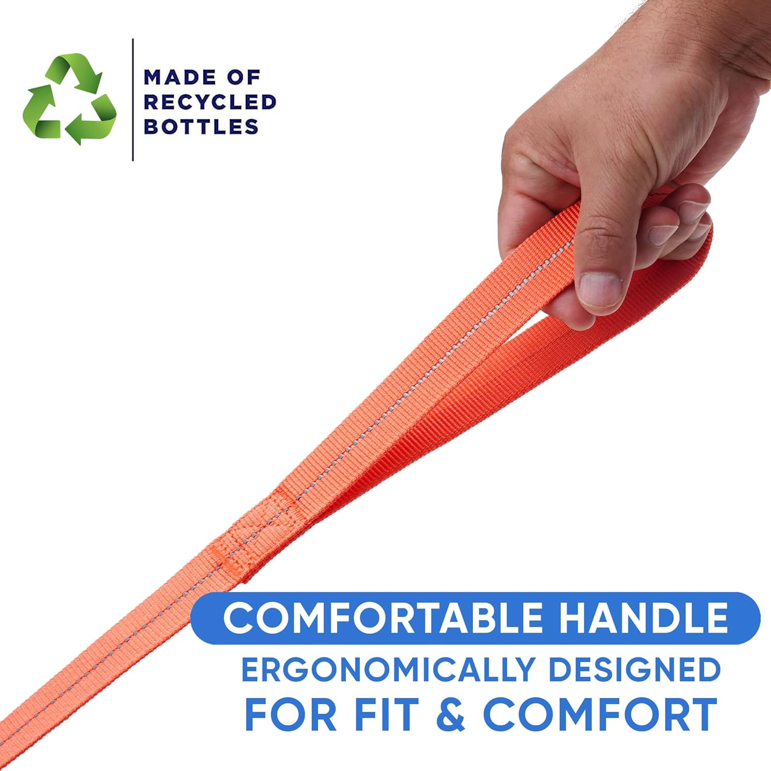 Pawtitas 6 FT Recycled Dog Leash with Reflective Stitched Thread Stitched on Side| Medium Reflective Dog Leash Made from Plastic Bottles Collected from Oceans &ndash; Coral 6 Ft Dog Leash image number 5