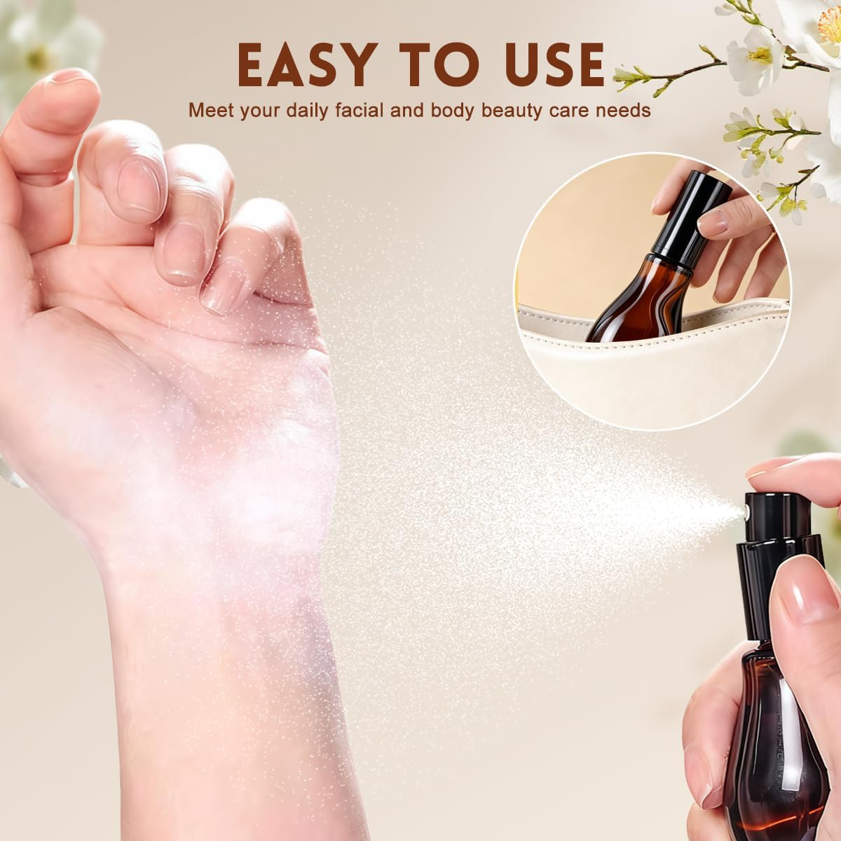 3 Pack Amber Glass Spray Bottles Refillable Fine Mist Spray Container with Black Atomizer and Cap for Essential Oil Perfume Aromatherapy Cosmetic image number 4