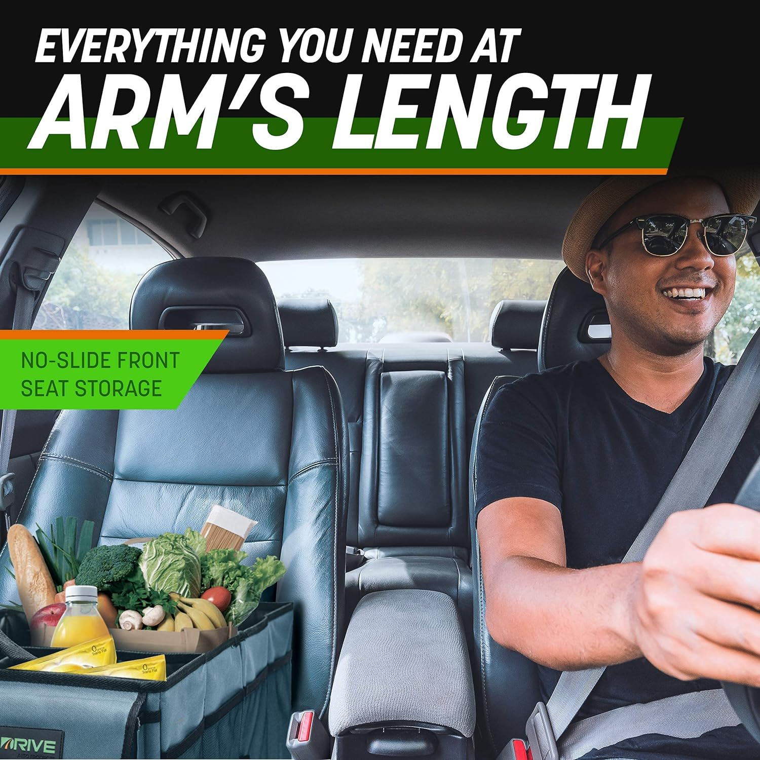 Drive Auto Car Trunk Organizer - Collapsible, Multi-Compartment Automotive SUV Car Organizer for Storage W/Adjustable Straps - Truck & Car Accessories for Women and Men - Grey - Black image number 6