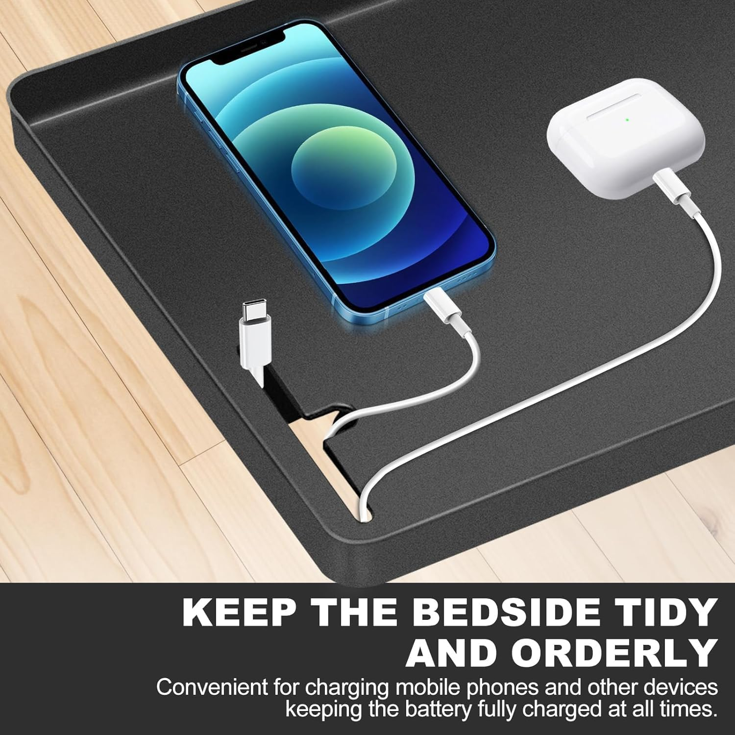 Uandhome Bedside Shelf, Modern Clamp-On Floating Nightstand and Bedroom Bed Shelf Tray, Clipped in Bunk Beds, for Home, Dorm, Rv or Apartment (Excluding Accessories on Bedside Racks) (Black) - White image number 4