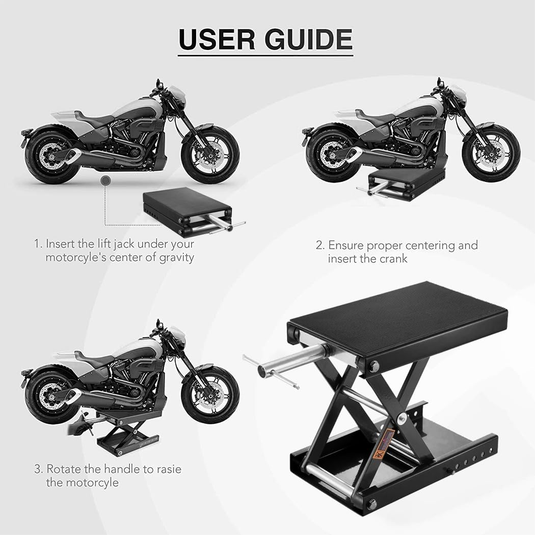 1100Lb/500Kg Heavy Duty Motorcycle Scissor Lift,9-37Cm Adjustable Center Hoist Crank Stand,Lift Working Bench,Steel Scissor Jack for Motorbike,Atv (Black) - Black/With Saddle image number 4