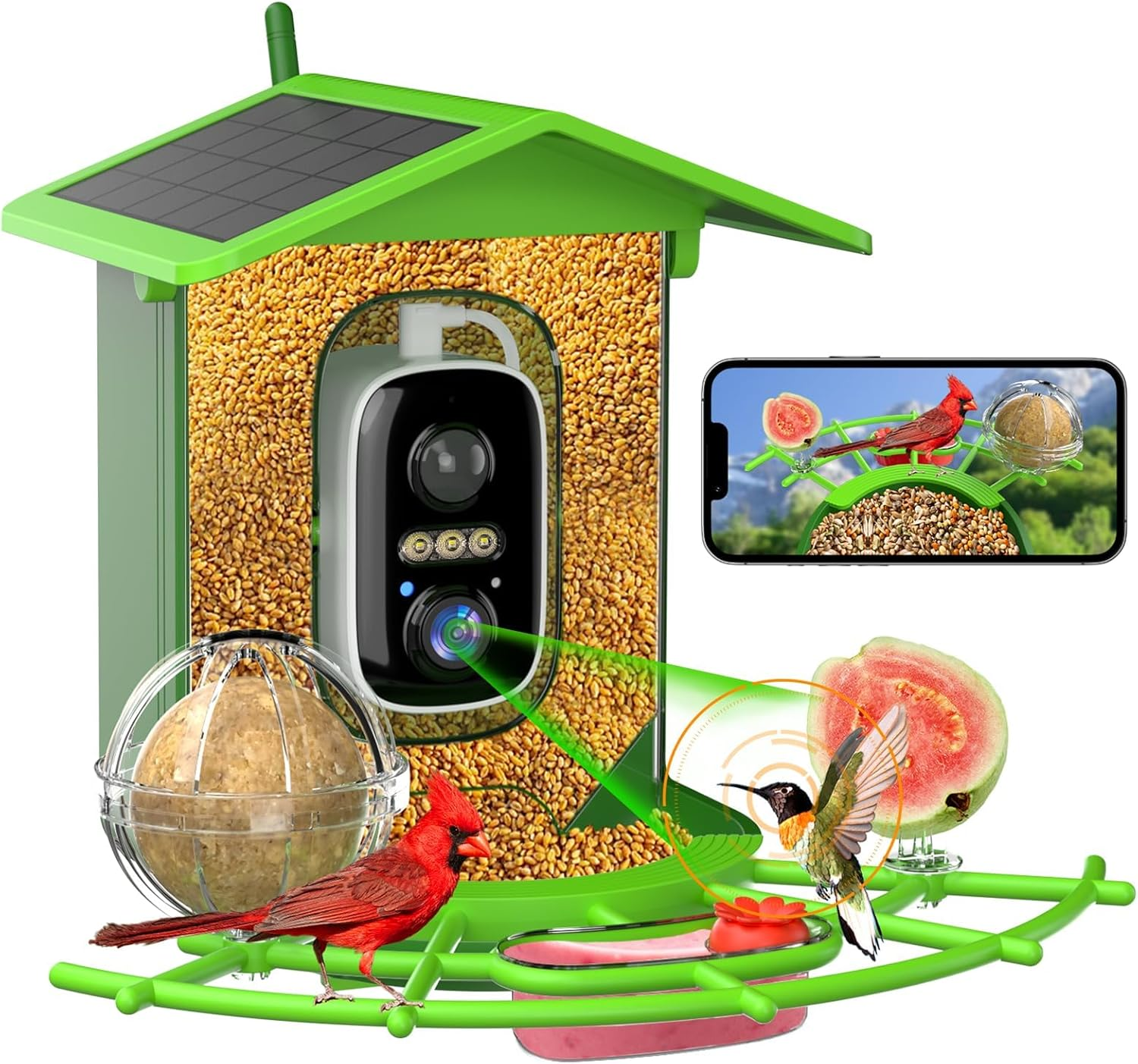 Bird Feeder with Camera, Solar Powered, AI Identifies 11,000+ Bird Species, IP66 Weatherproof, Auto Capture 3K HD Birds Video, Bird House with Cam, Outdoor Bird Feeder, Ideal Gifts for Bird Lover image number 2