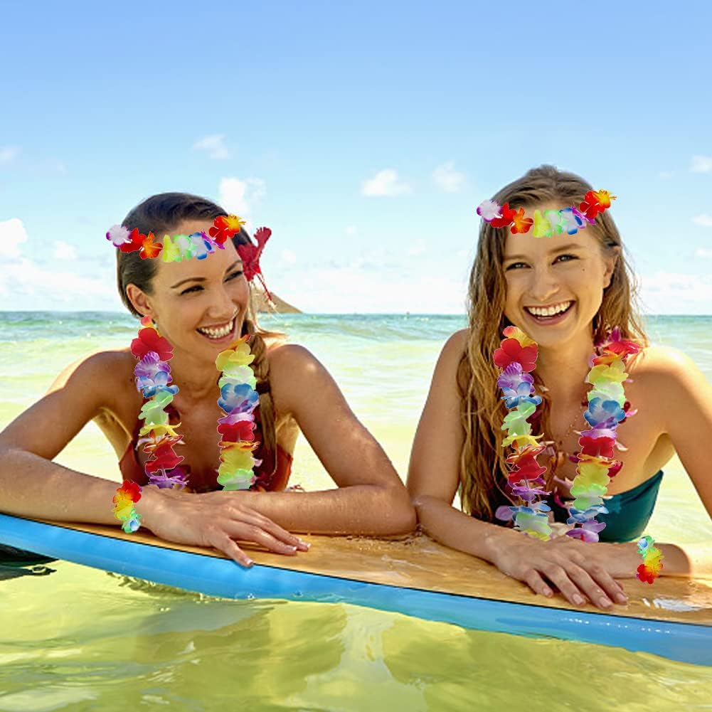 YSHIGUING 6Pcs Hula Skirt Costume Hawaiian Fancy Dress with Grass Skirt, Hawaii Leis, Hibiscus Hair Clip, Hawaiian Costume Set for Women Summer Beach Tropical Party Decoration image number 5