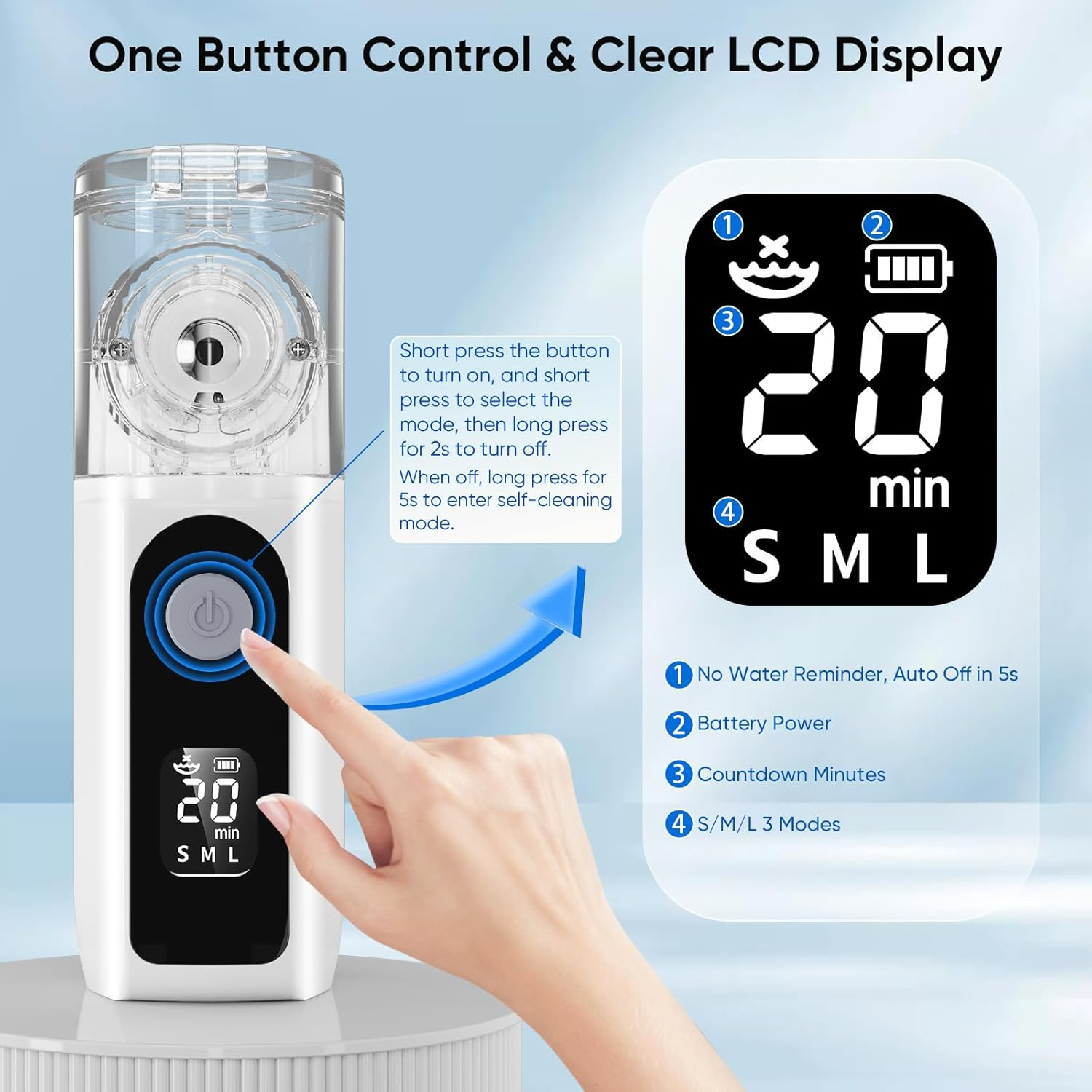 Portable Nebuliser for Adults&Kids, Handheld Nebulizers Device Mesh Nebuliser Inhalation Machine Rechargeable with Masks&Mouthpiece for Travel Use, LCD Display image number 2