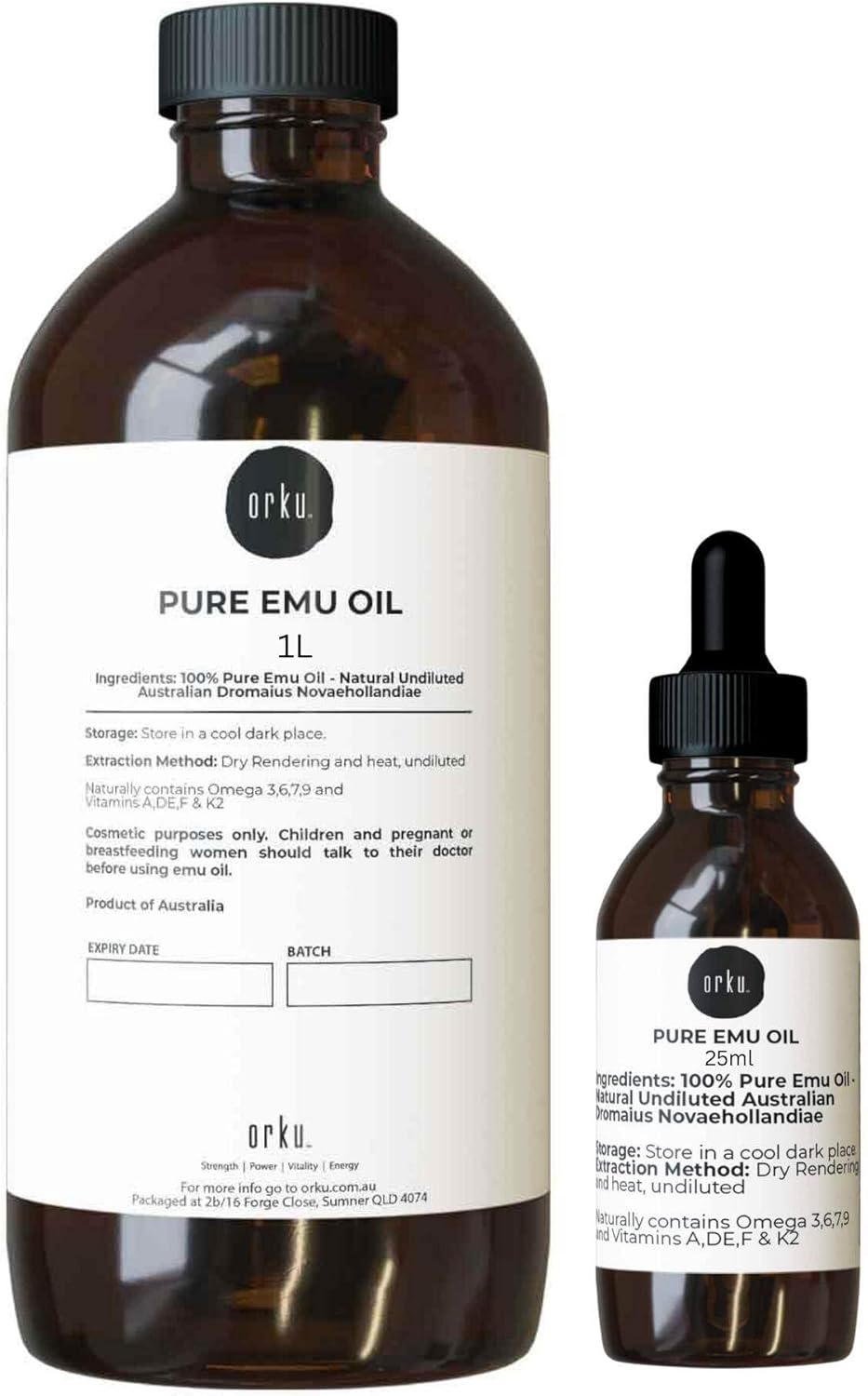 Orku 1L Pure Emu Oil + Bonus 25Ml Bottle - Australian Dromaius Novaehollandiae image number 5