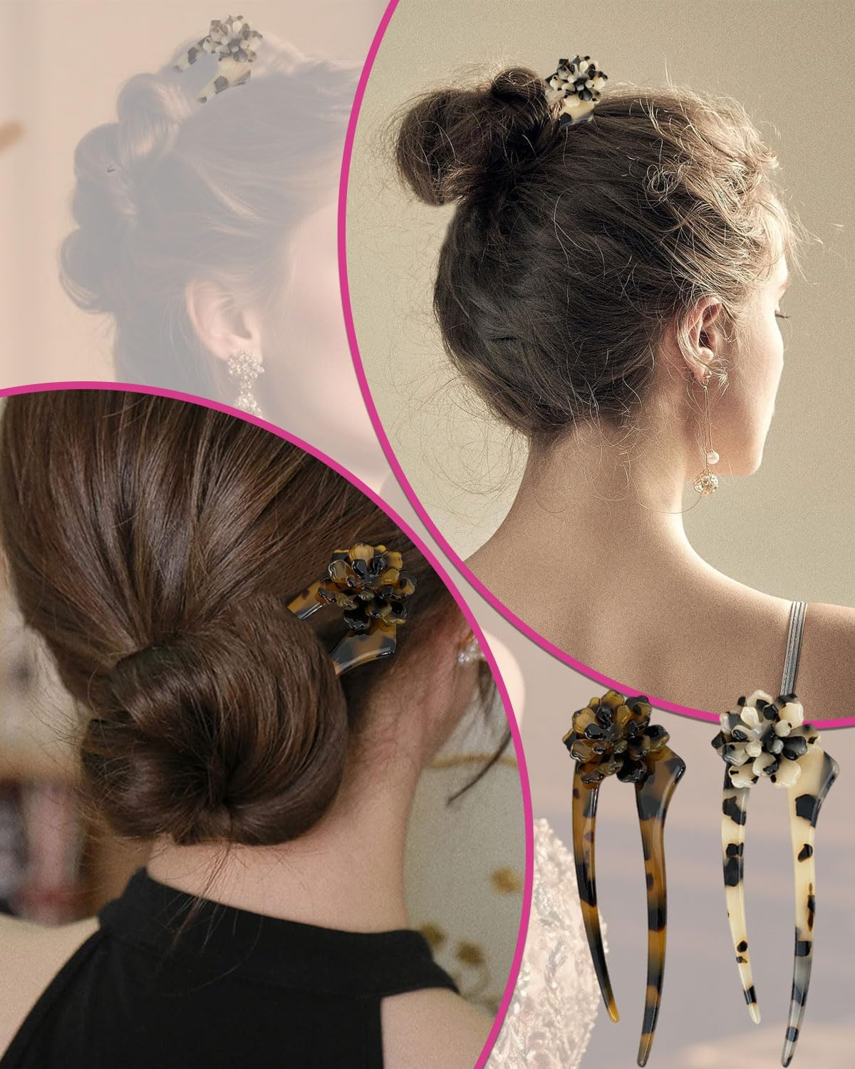 JUKOTA 2 Pieces U-Shaped Hair Pins French Style French Style Hairpin Flower Hair Clips Headpiece for Women and Girls Hair Styling Accessories image number 5