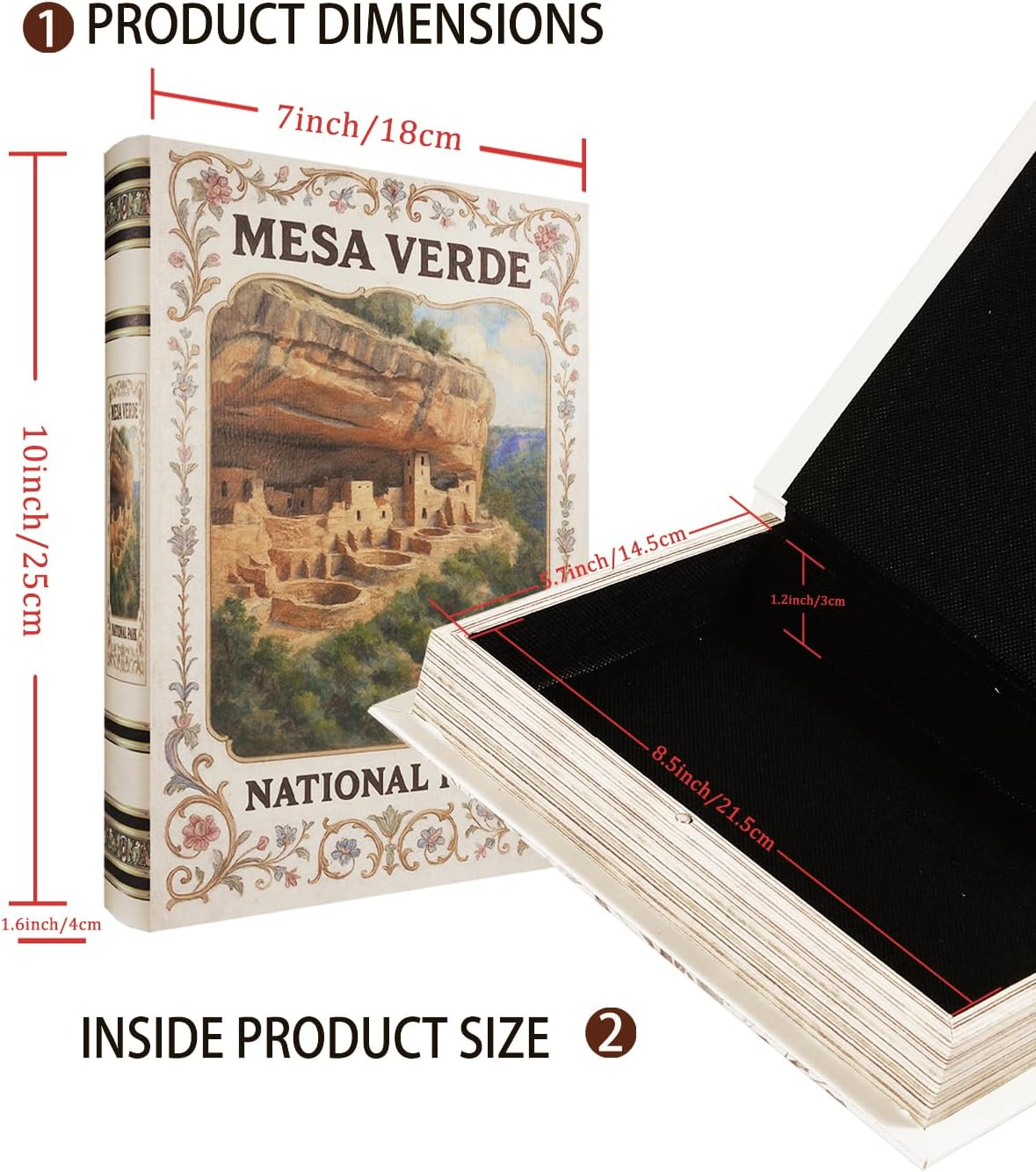 Decorative Wooden Book Box - Vintage Faux Book Boxes with National Park Design, Secret Storage with Magnetic Closure, Leather Cover, Perfect for Home Office Bookshelf (1 X Mesa Verde) image number 6