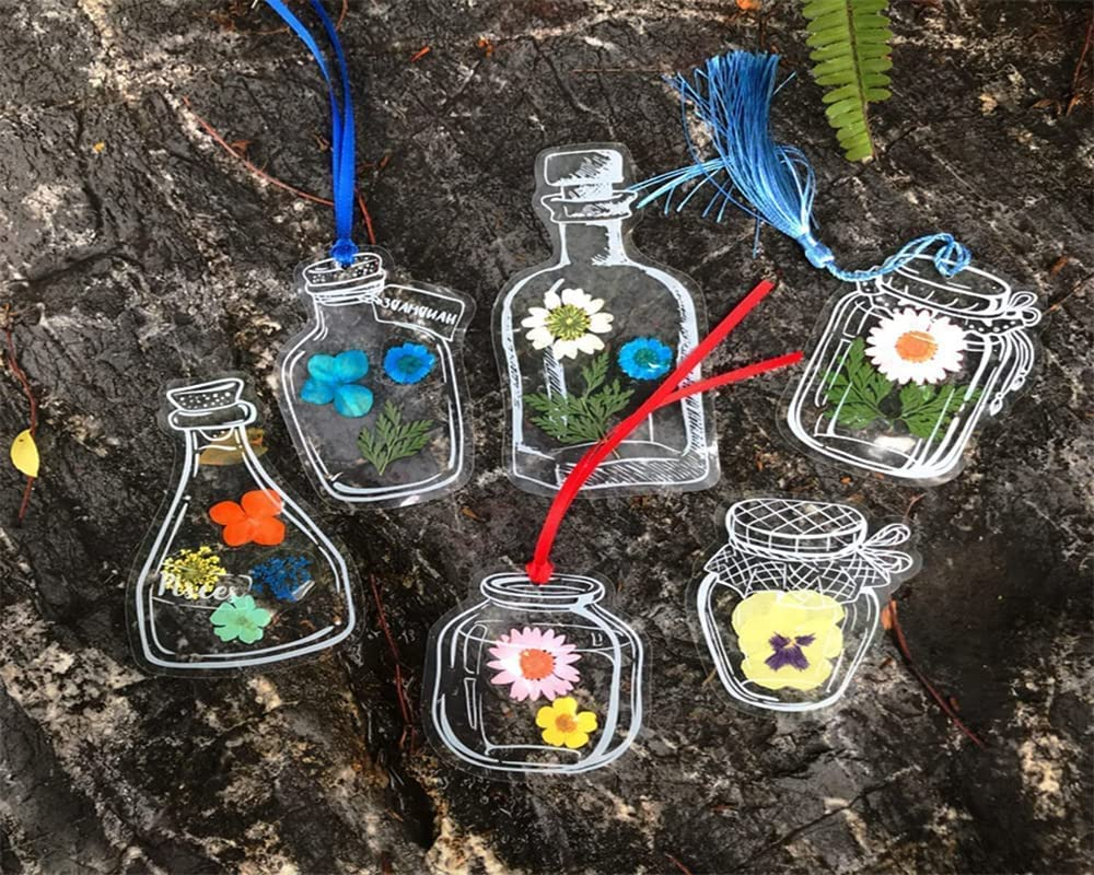 Clear Drift Bottle Bookmarks, 30Pcs Transparent Dried Flower Bookmark,Clear Floral Bookmark, DIY Natural Page Marker Clips Bookmarks,Style C image number 4