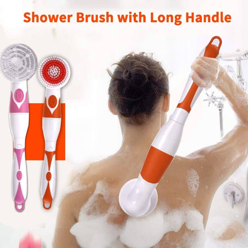 Staright 4 in 1 Waterproof Electric Bath Brush Multi-Functional Body Cleansing Brush Back Massage Scrubber with 4 Brush Heads Shower Brush with Long Handle image number 5