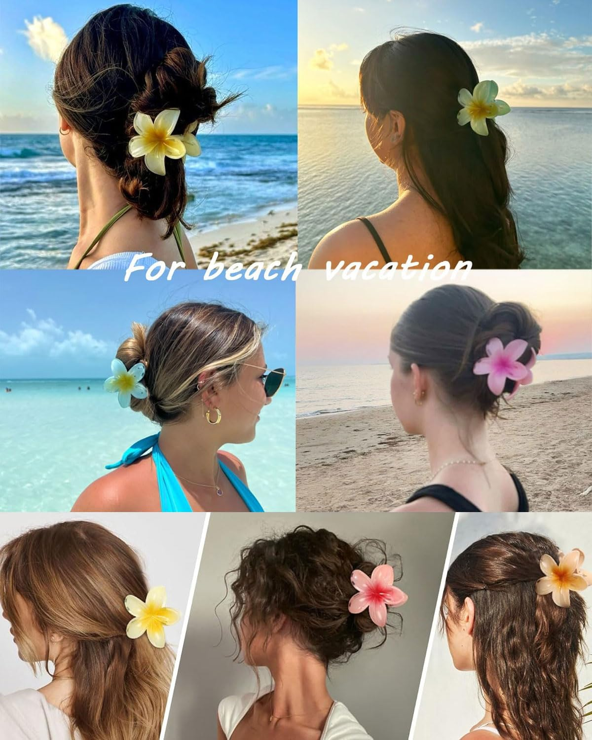 FUGLUS Pack of 8 Flower Hair Clips, Colourful Flower Hair Pins for Women, Hawaiian Hair Clip, Hair Accessories, Non-Slip Plastic Hair Clips, Gifts for Girls and Women image number 4