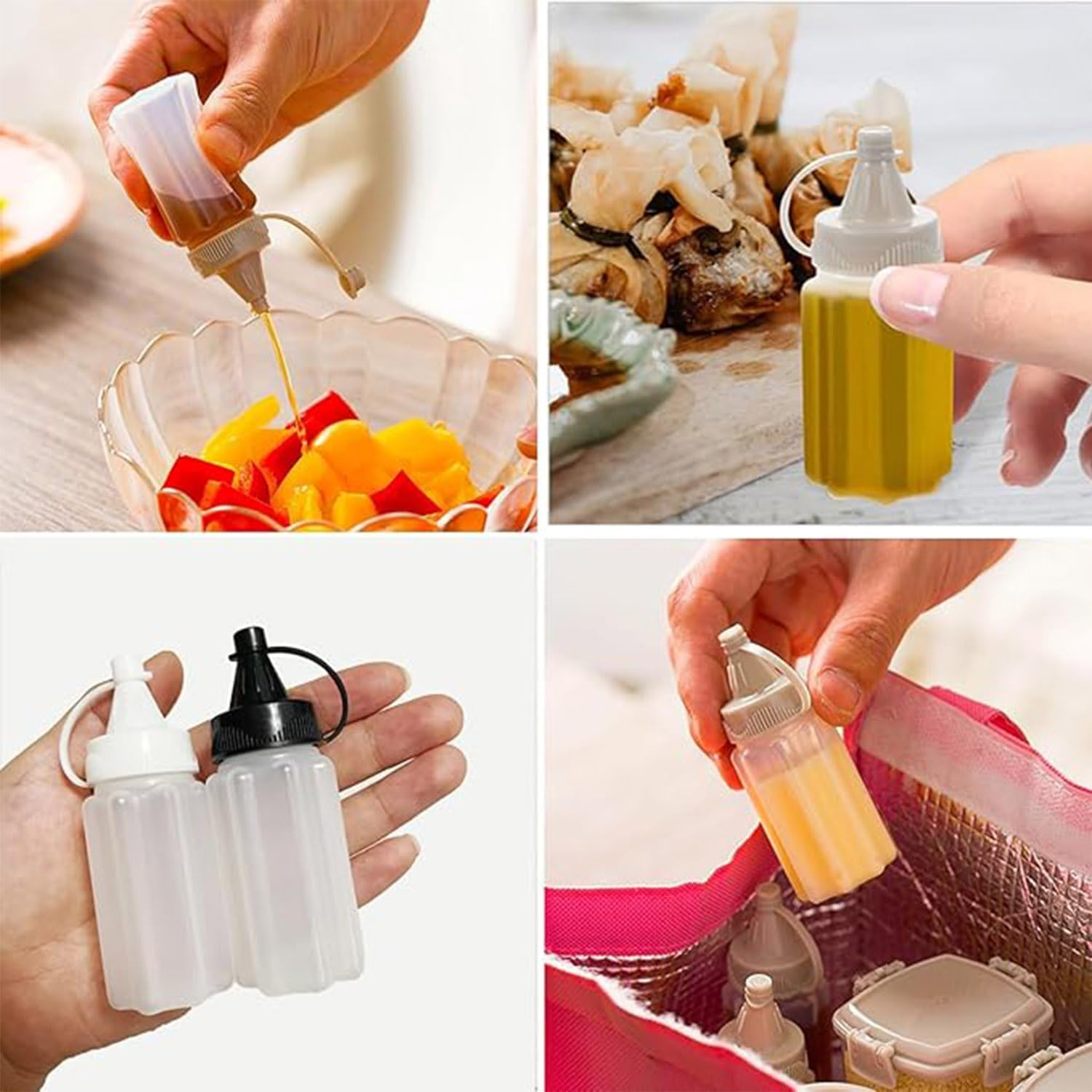 Roczential 4 Pieces Mini Squeeze Bottles Bento Box Plastic Condiment Bottle Tomato Ketchup Salad Honey Dressing Container(8 X 3.2Cm) image number 6