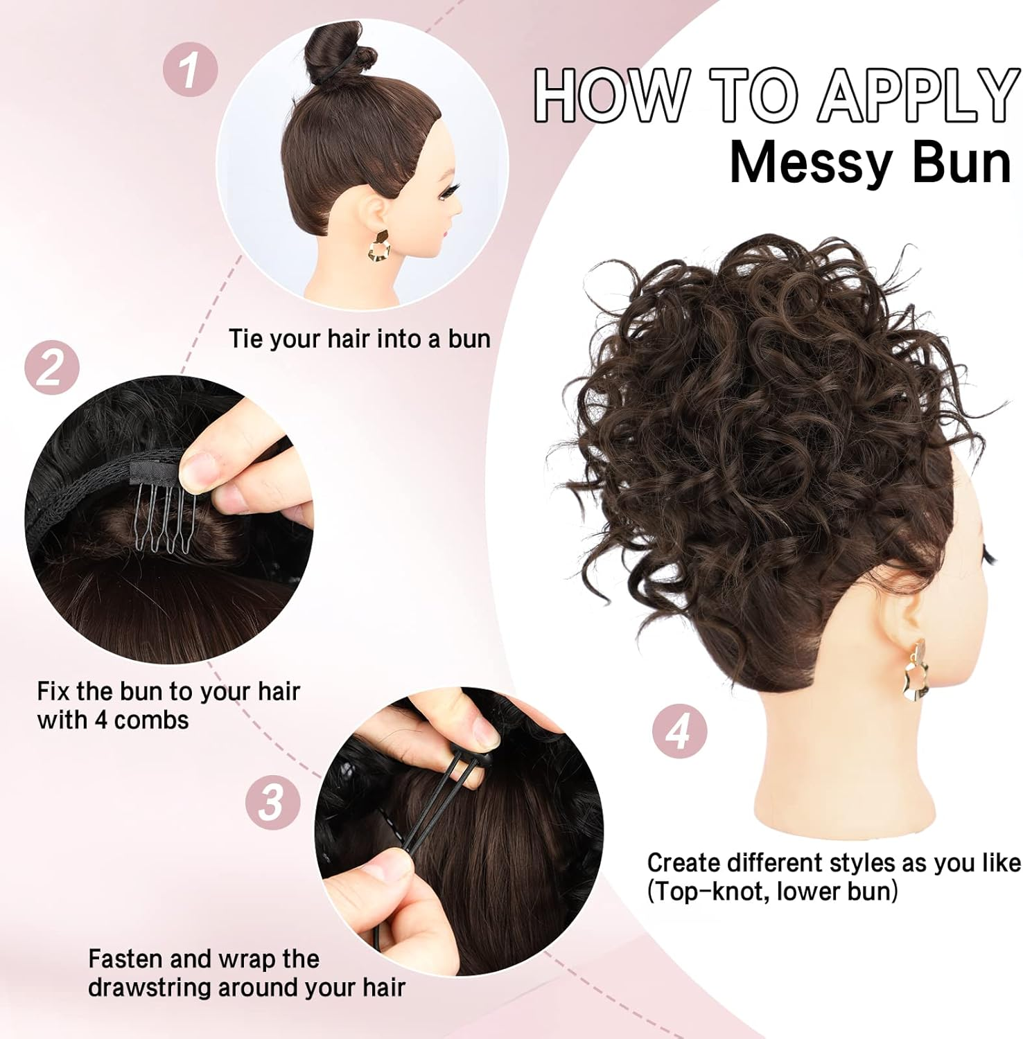 Lommel Messy Bun Hair Piece for Women, Elastic Drawstring Loose Wave Curly Scrunchies Ponytail Extension, Synthetic Hair Extensions Hair Bun for Women Daily Use(Dark Chocolate Brown) image number 3