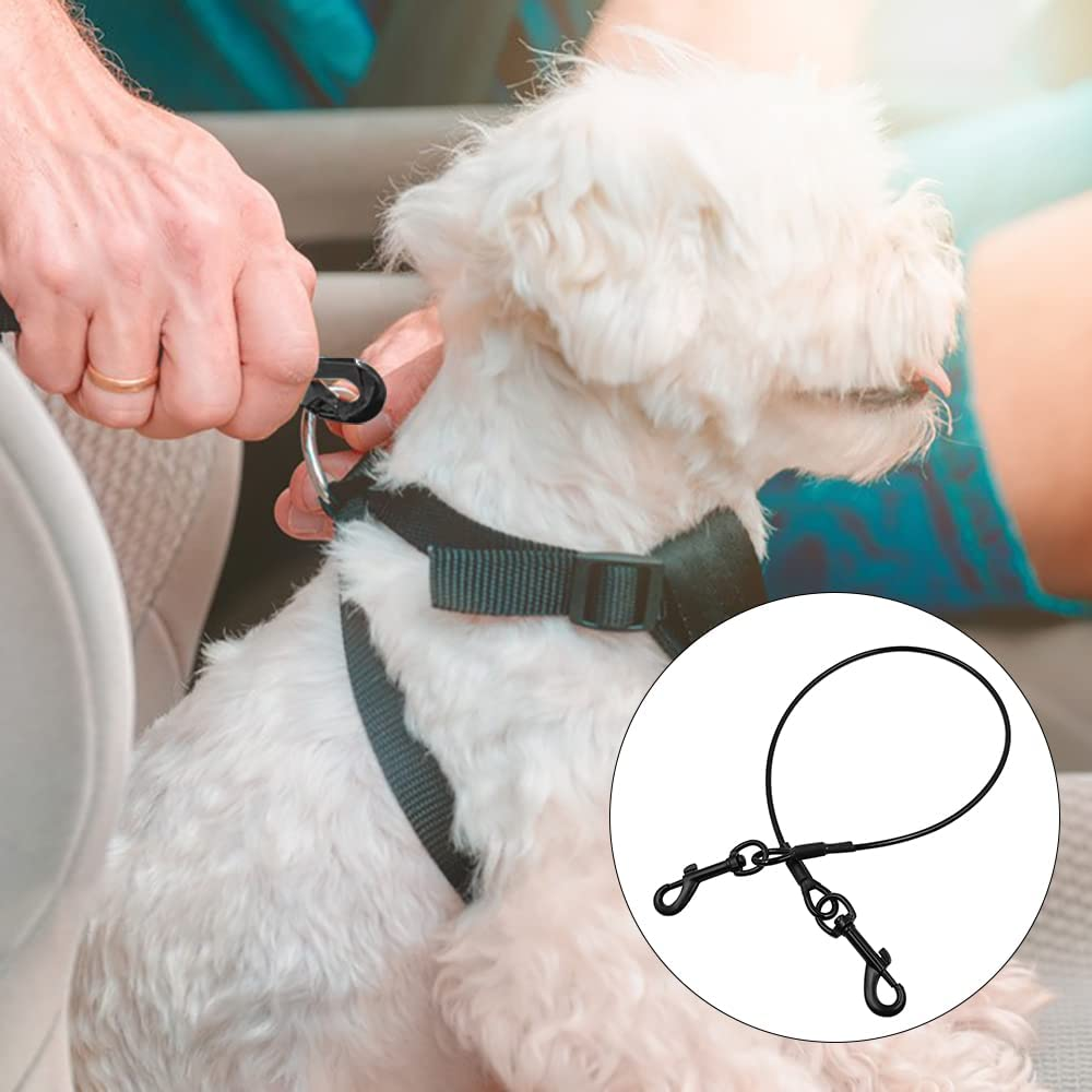 Yucool Dog Car Seat Belt Restraint, Stainless Steel Cable with Loops Short Wire Rope Lanyard Lock for Small, Medium, Large, and X-Large Dogs-Black image number 2