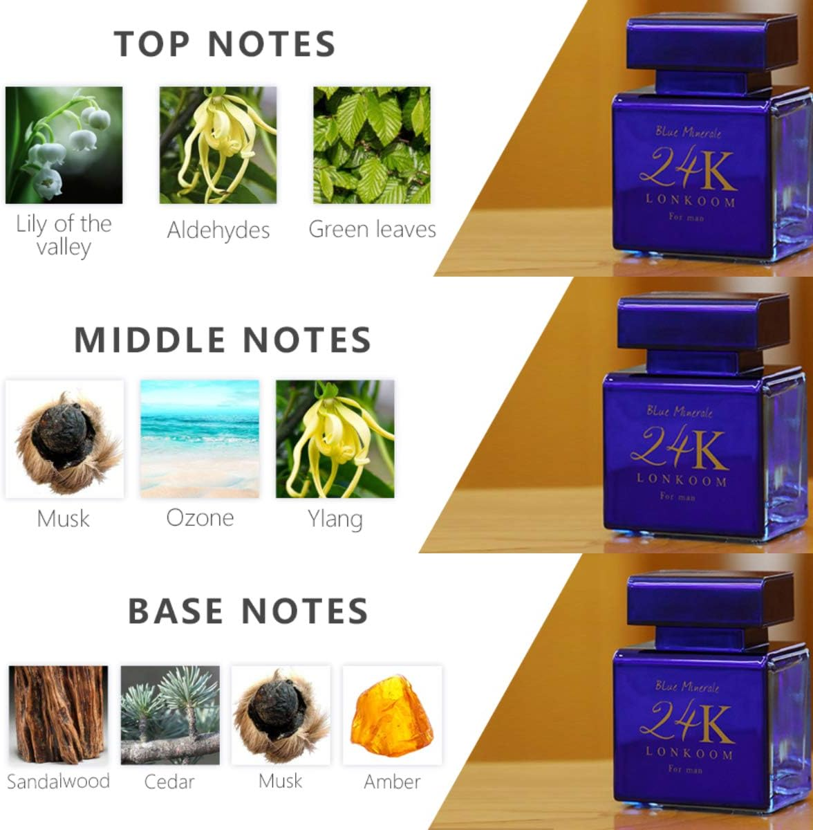 Lonkoom 24K Blue Minerale for Men 3.4 Oz EDP Spray image number 4