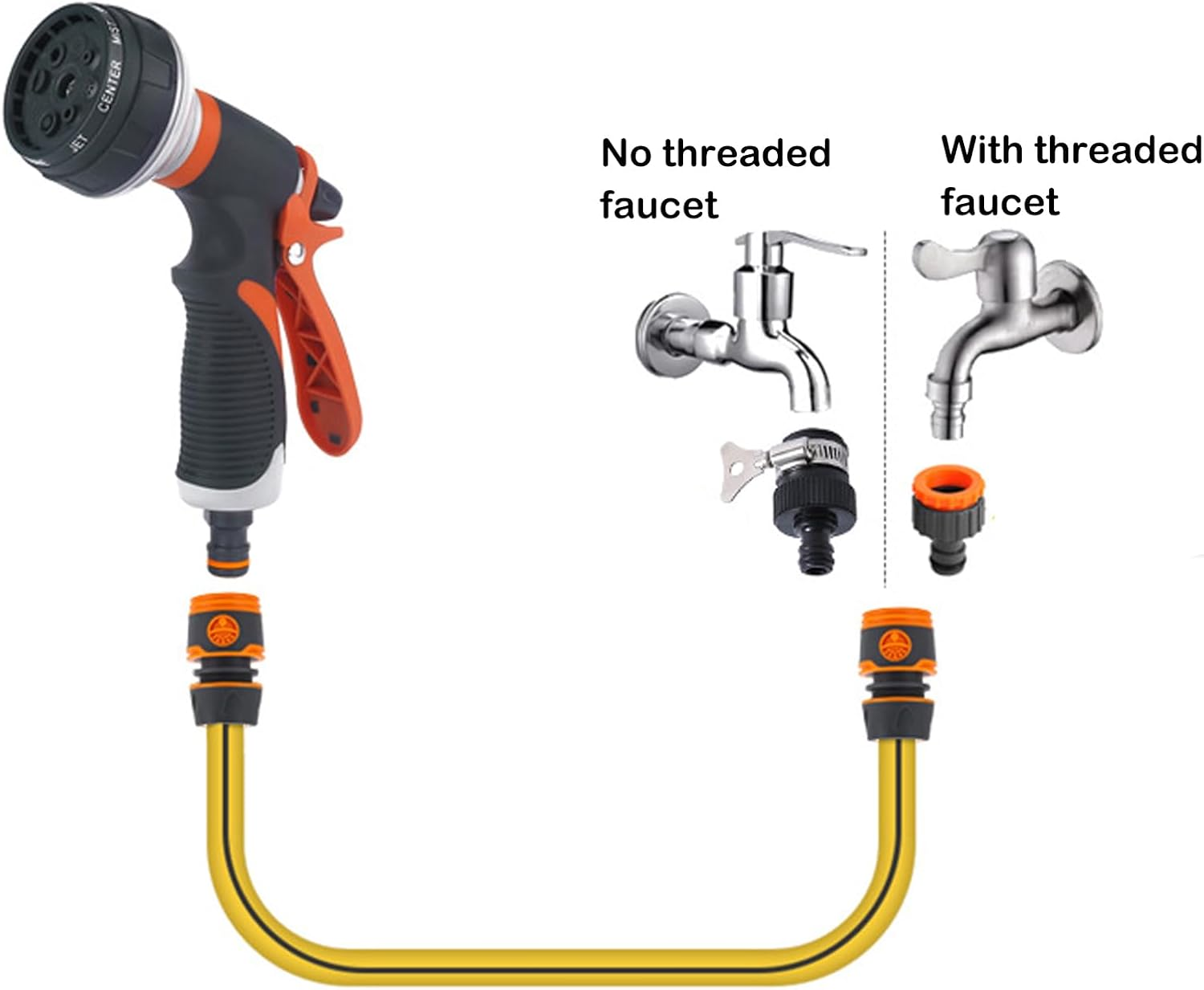 YUENTOEN Garden Hose Nozzle, Water Spray Nozzle with 8 Adjustable Watering Patterns, Garden Hose Nozzles & Spray Guns, Hose Nozzle Suitable for Washing Car, Watering Plants, Washing Pets and Home Use image number 1