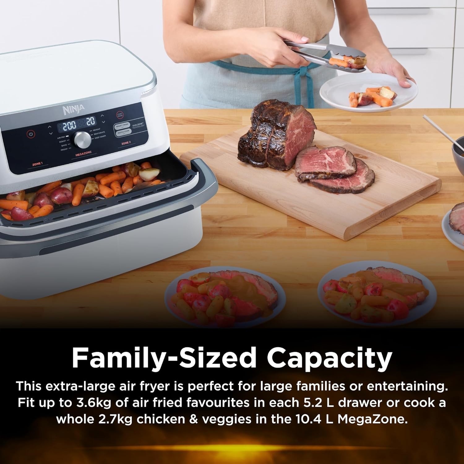Ninja XXXL Flexdrawer Air Fryer, 10.4L Extra Large Drawer with Removable Divider, Dual Zone Technology, 7 Functions, Non Stick, AF500WHANZ, White image number 5