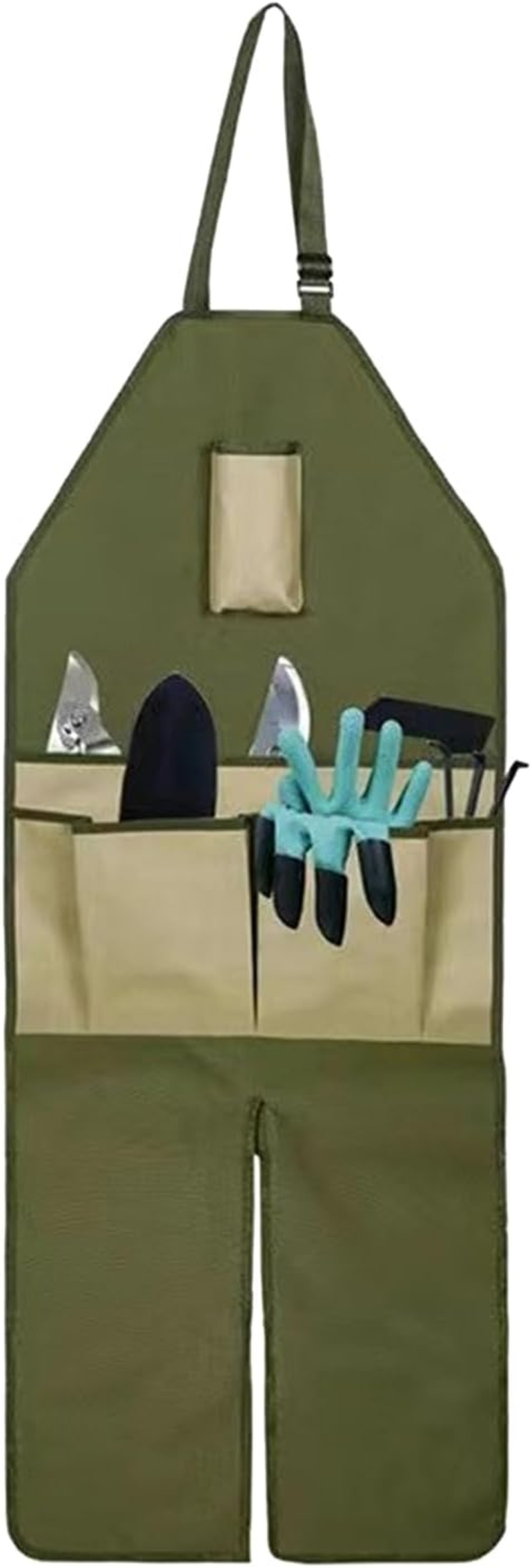 Garden Leggings Apron - Oxford Fabric Gardening Apron with Split Leg and Large Pockets Design, Durable Garden Work Apron for Pruning, Planting, Woodworking and Orchard Work(Green Brown) image number 2