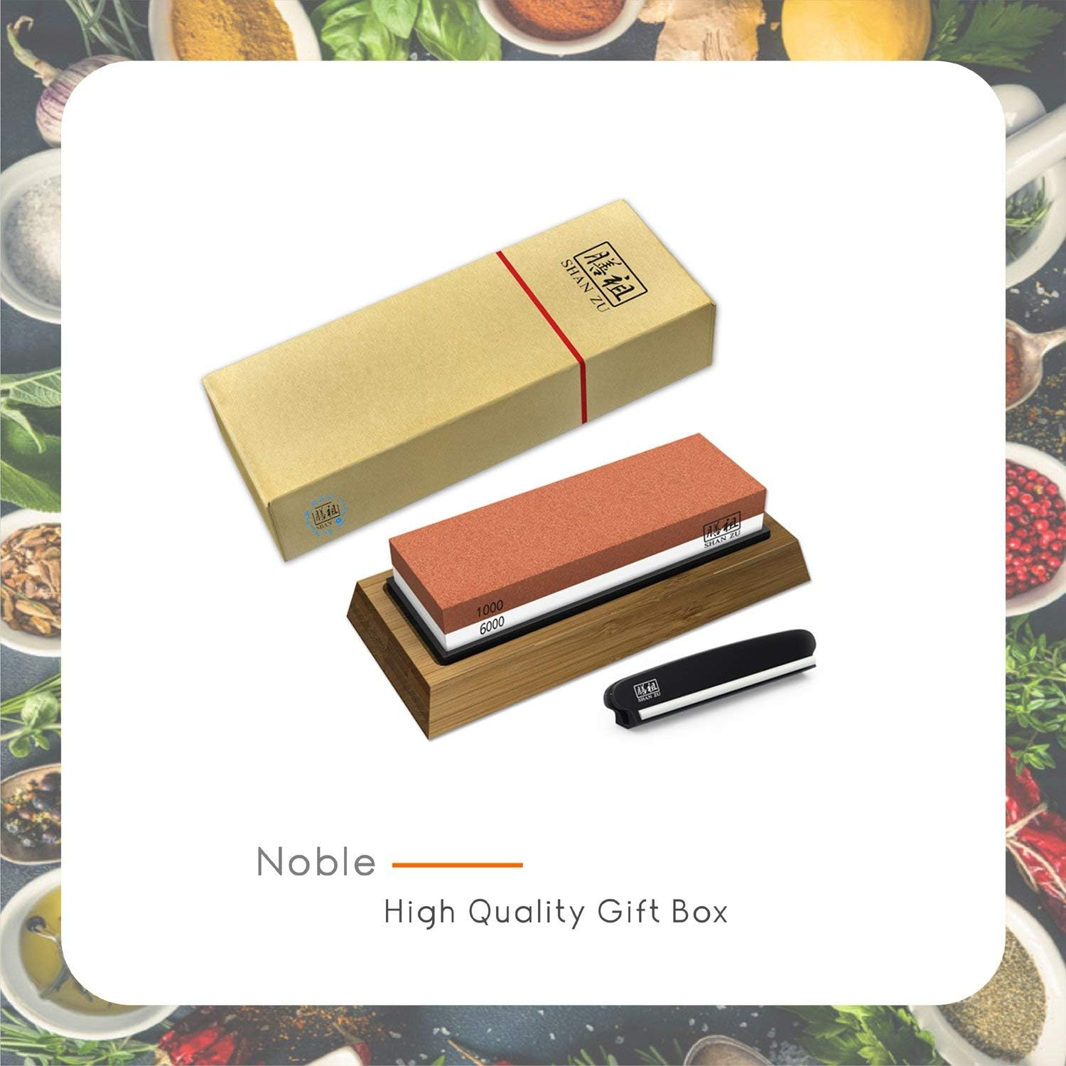 SHAN ZU Sharpening Stone for Knives, Grit 1000/6000 Whetstone with Angle Guide Non-Slip Bamboo Base Japanese Knife Sharpeners Stone Professional 2-In-1 Wetstone for Home Kitchen image number 5