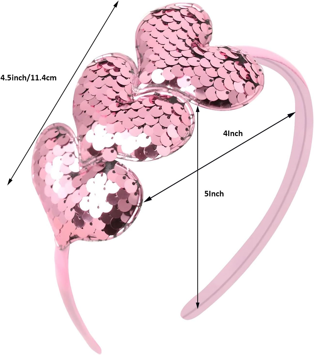 HATOTO Valentines Day Heart Headband Pink Sequins Hair Band,3 Glitter Love Hearts Hair Accessories for Women Girls Kids, Birthday New Year Wedding Party Costumes Headdress Decoration Hair Hoop - Style 1 image number 2