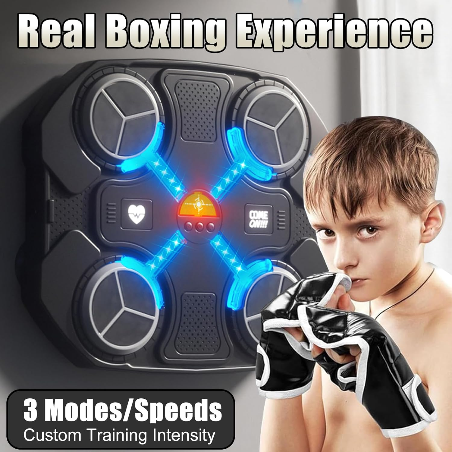 B-Qtech Music Boxing Machine for Kids, Bluetooth Smart Music Boxing Machine with 3 Adjustable Speed&Sound, Cool Light Modes, Wall Target Electronic Training Devices for Adult Kid Home Exercises image number 4