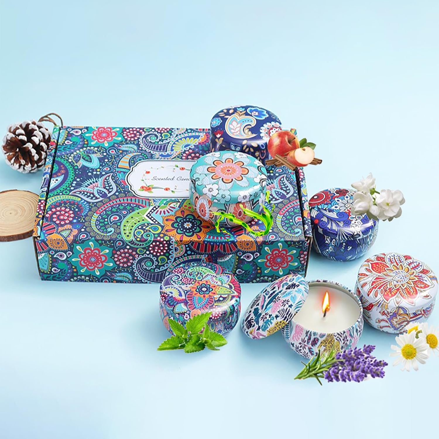 EZKOXAH Scented Candles Gift Box Set 85G X 6, Pure Natural Soy Wax, Portable Travel Tin Jar Aromatherapy for Her Christmas, Valentine'S, Mother'S Day, Mom Birthday, Women (Pack of 6) image number 3