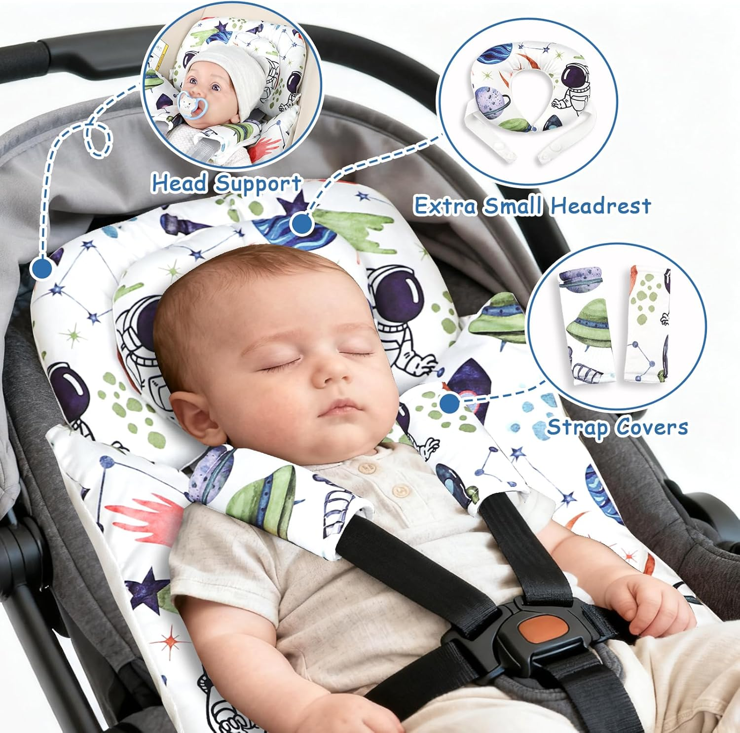 TANOFAR Infant Car Seat Insert for Preemies & Newborns, Baby Car Seat Insert with Removable Head Support, Universal Head and Body Support Pad for Car Seat, Stroller & Swing(Space) image number 2