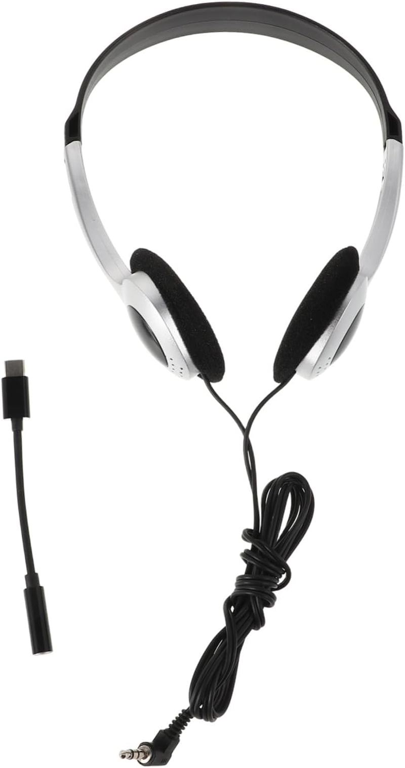 JEWEDECO Retro Ear Headphones with Silver Spray Finish for School Classrooms and Libraries Comfortable Wired Headset Compatible with Cell Phones Computers Tablets Inline Control for Easy image number 1