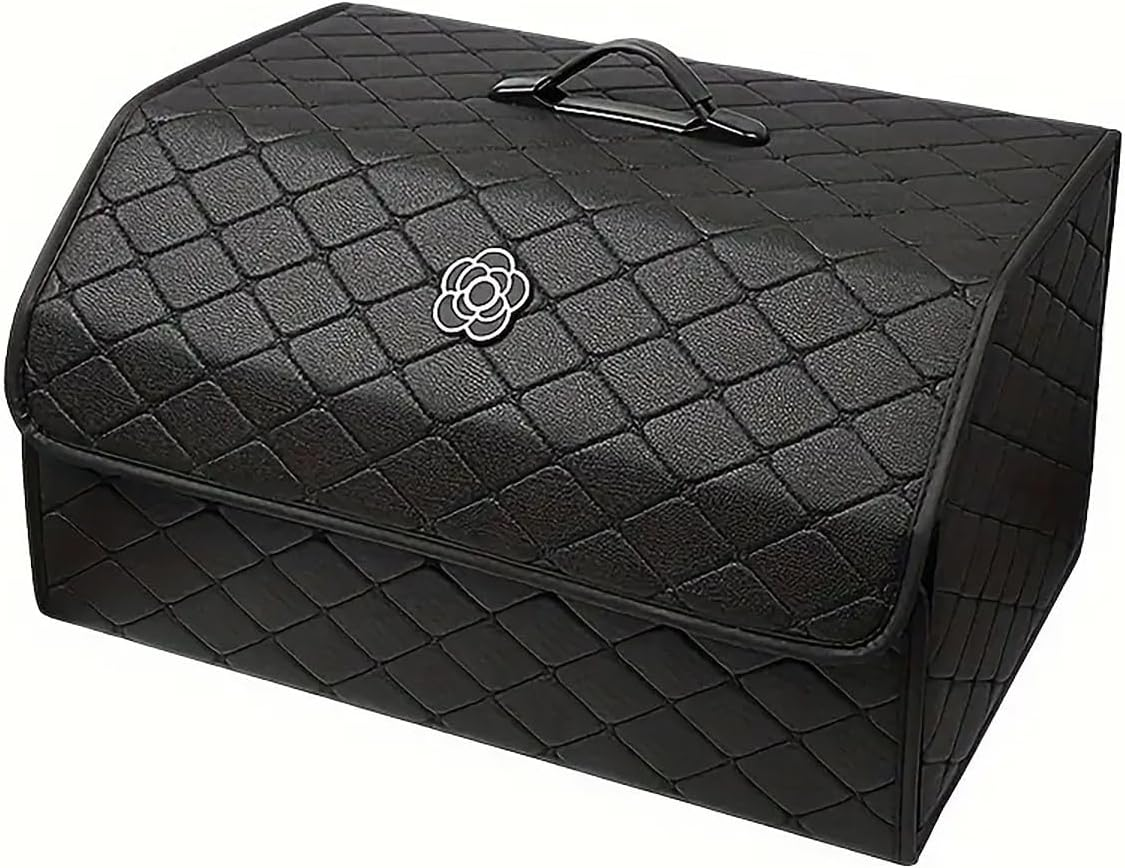 AIMALL Quilted Car Trunk Organizer, Multifunctional Storage Box for Women, Stylish Black image number 3