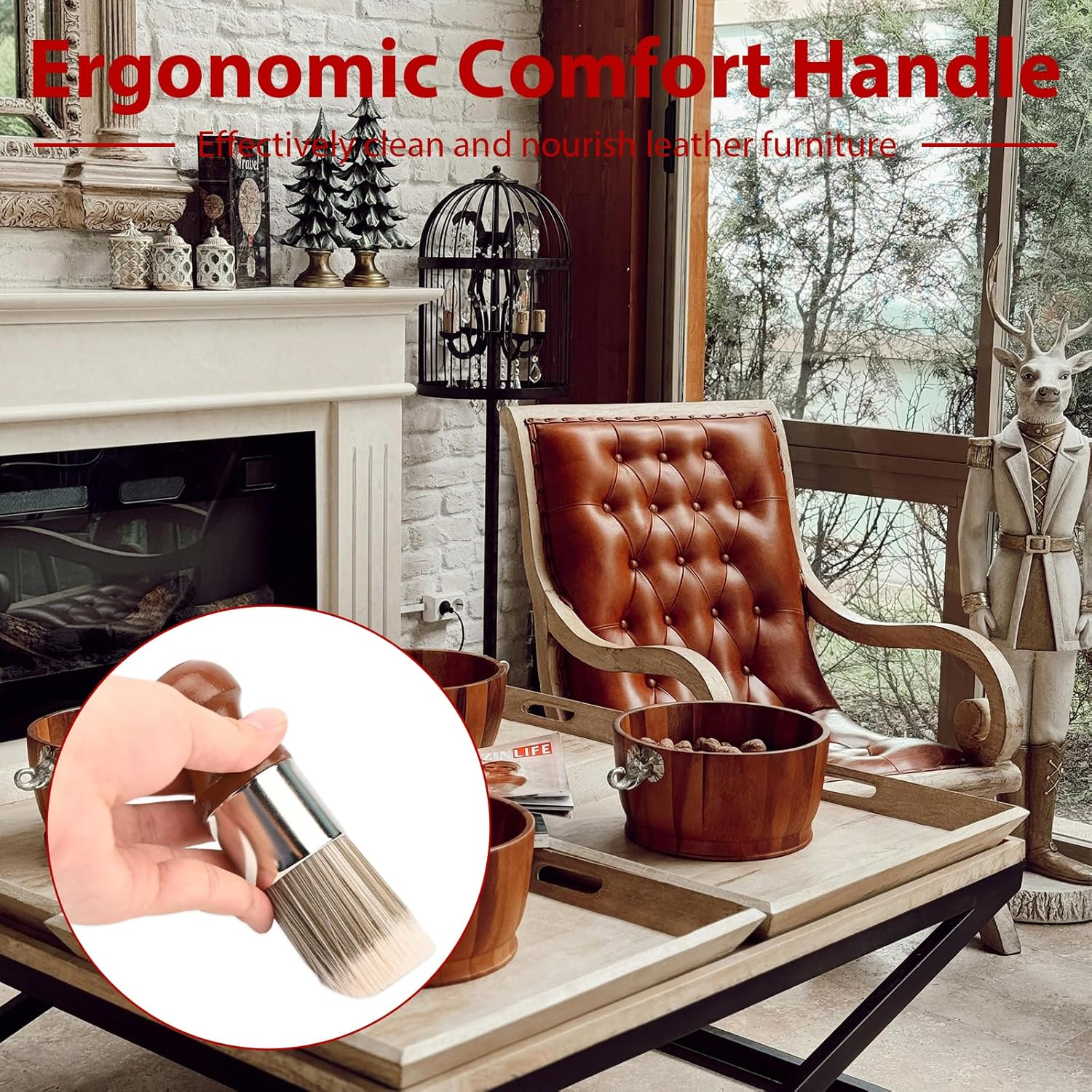 Salve Brush for Furniture, Wood & Leather Cleaning Brush with Comfortable Handle Soft Nylon Bristles Wax Brushing Tool image number 3