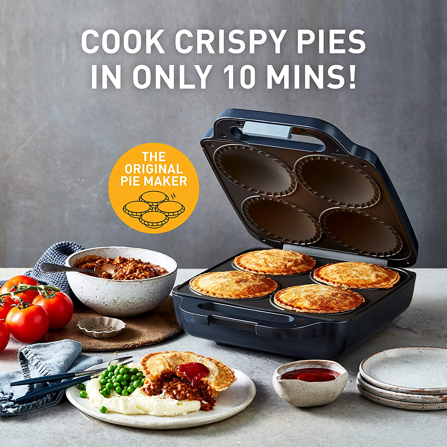 Sunbeam Pie Magic 4 up | Electric Pie Maker, Deep-Fill Plates Make 4 Traditional-Sized Crispy Pies, with Pastry Cutter for Perfect Portions & Pie Maker Recipes E-Booklet, Grey image number 6