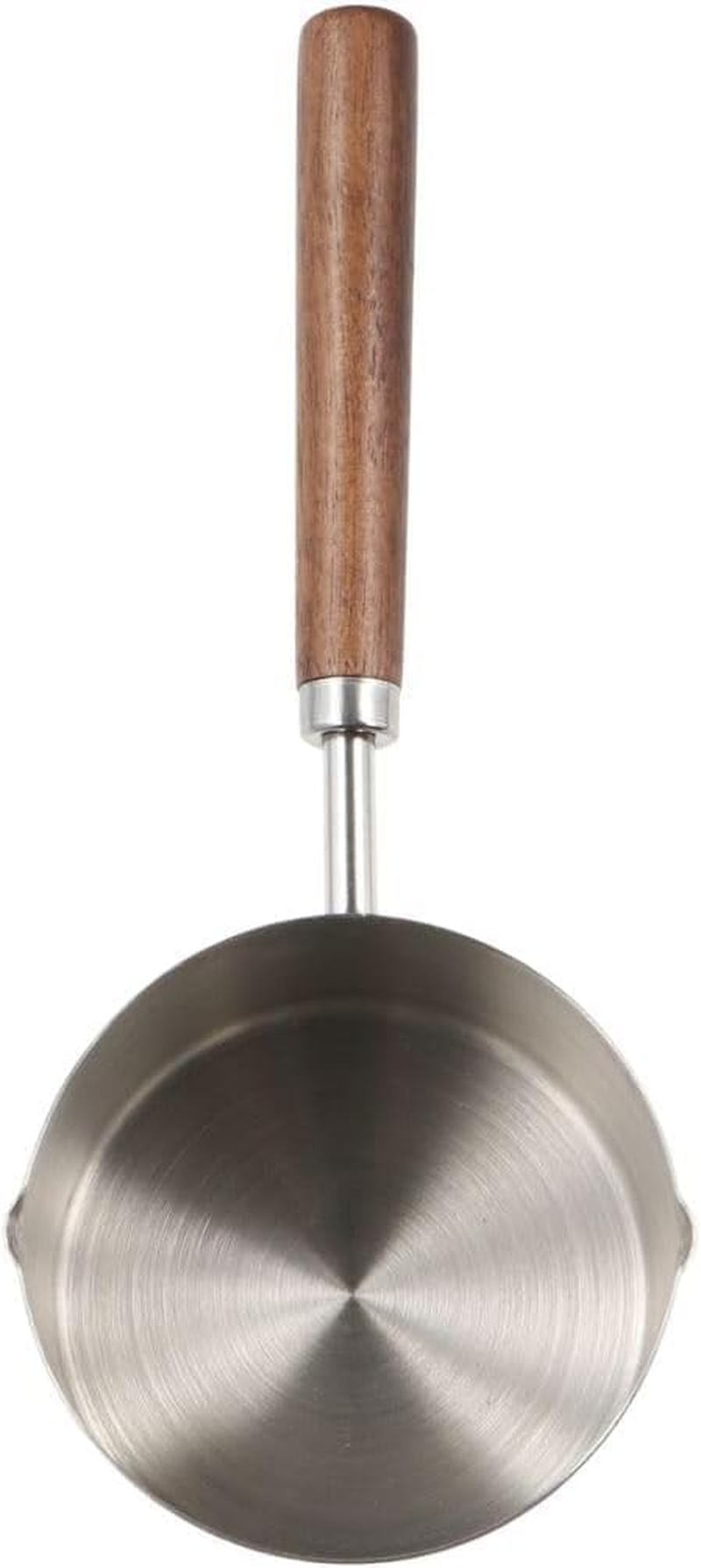 Small Milk Pot Stainless Steel Saucepan Wood Handle Saucepan 250Ml Butter Warmer with Dual Pour Spout Candy Melting Pot Mini Frying Pan Soup Pot (Stainless Steel, 250Ml) image number 3