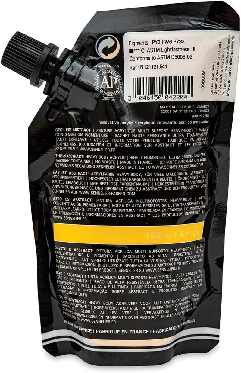 Sennelier Abstract Acrylic Paint, Satin Cadmium Yellow Medium Hue, 120Ml - Quality Pigment Load, Intense Vibrant Colours, Fluid Free-Flowing Formula - Ideal for Artistic Expression and Detail Work image number 5