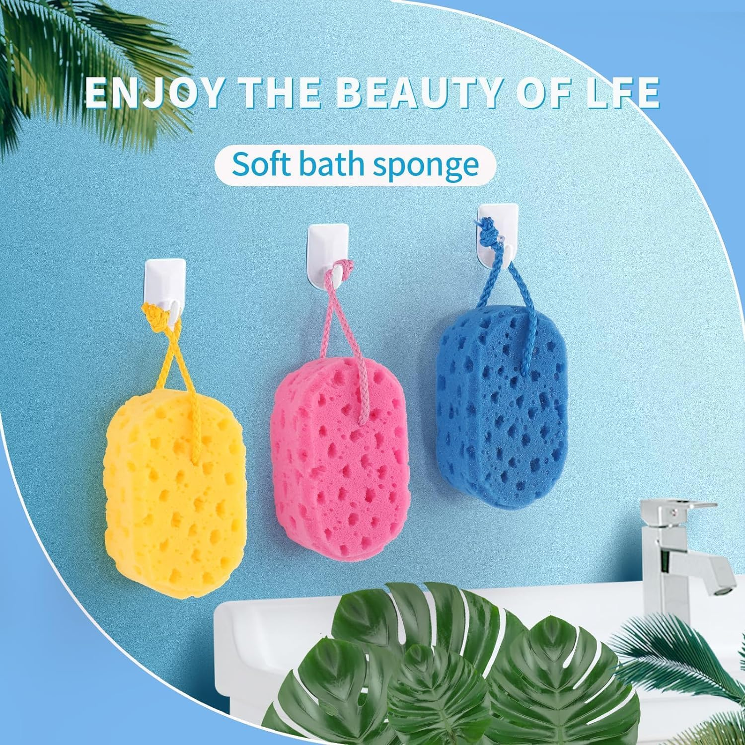 3 Pcs Exfoliating Bath Sponge Soft Shower Sponges for Women Reusable Body Sponges for Men Washing Scrubber image number 3