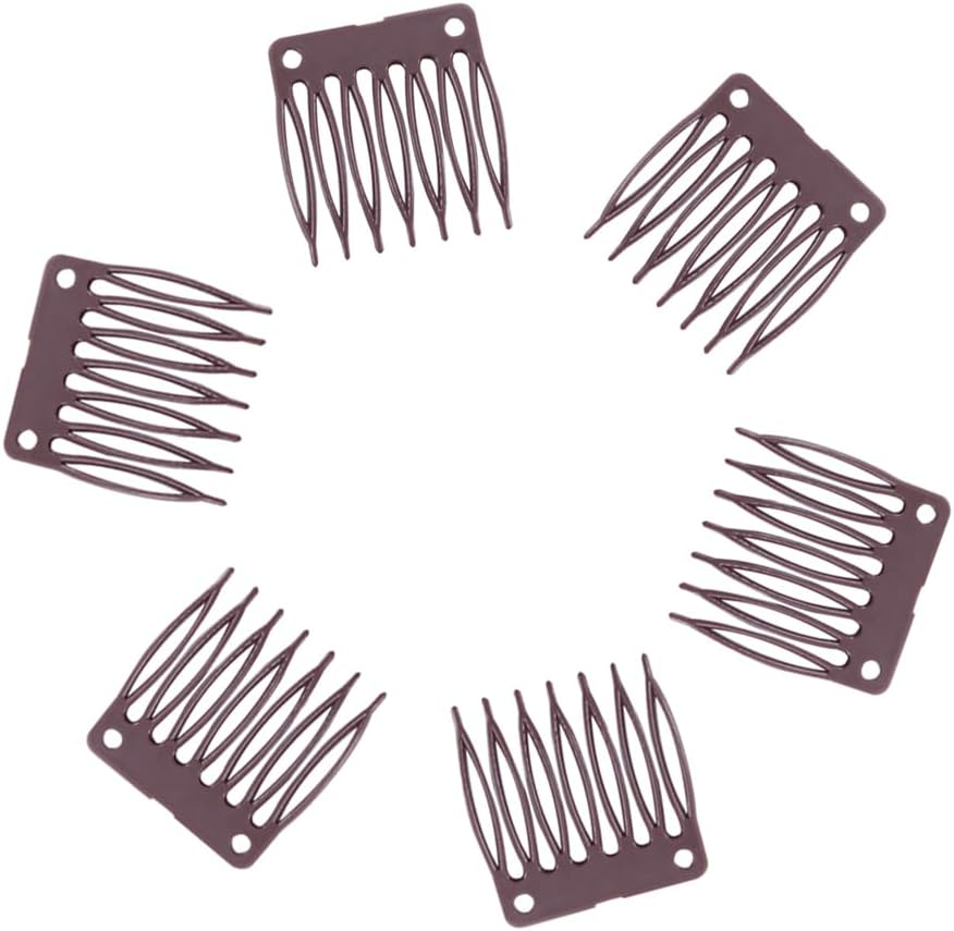 50Pcs/Lot Hair Wig Plastic Combs and Clips for Wig Cap Wig Combs for Making Wig(Brown) image number 4