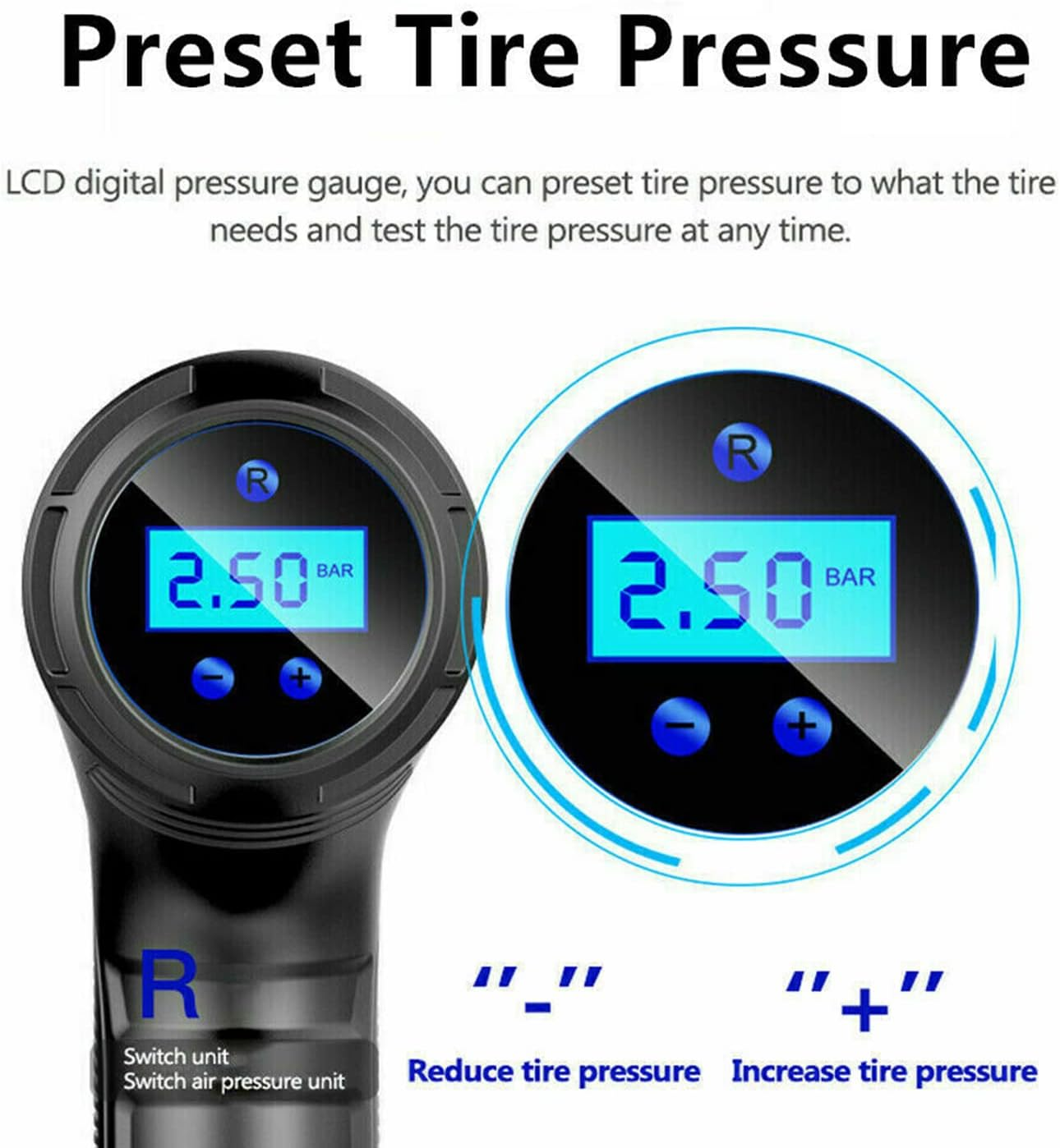 Automatic Cordless Car Tyre Inflator Handheld LCD Digital Air Compressor Pump for Car, Bike, Motorcycle, Balls image number 1