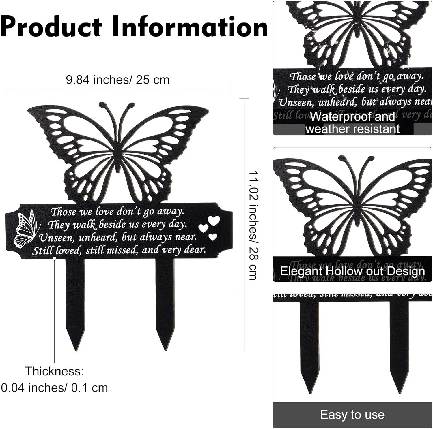 Buryeah Cemetery Decorations for Grave Butterfly Memorial Grave Markers Plaque Stake Metal Memorial Sympathy Cemetery Garden Stake Decoration for Outdoors Yard(Small) image number 6