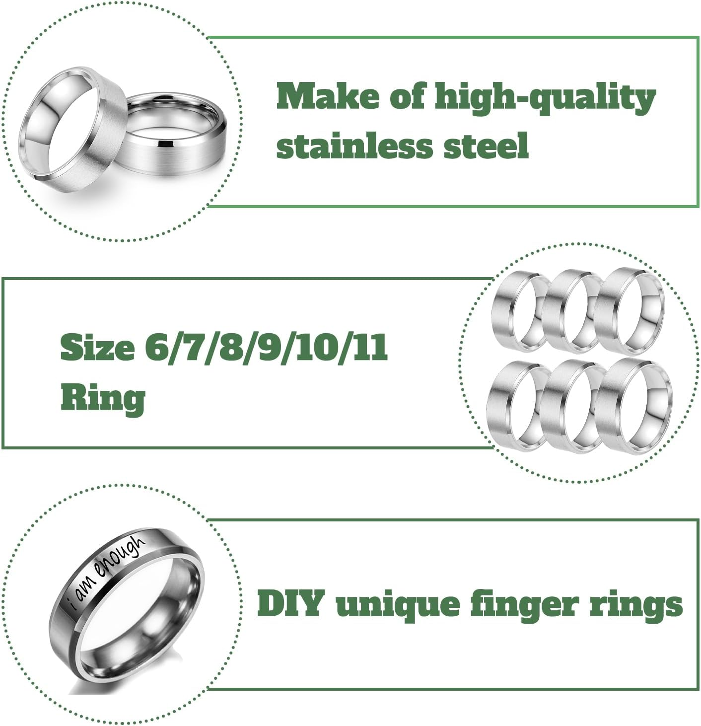 Happtkey 18PCS Stainless Steel Blank Core Ring 8Mm Plain Inlay Finger Rings round Solid Metal Band Size 6/7/8/9/10/11 Comfort Simple Brushed Matte Polished Silver Wedding Ring for DIY Jewelry Making - 12Pcs - Blue image number 3