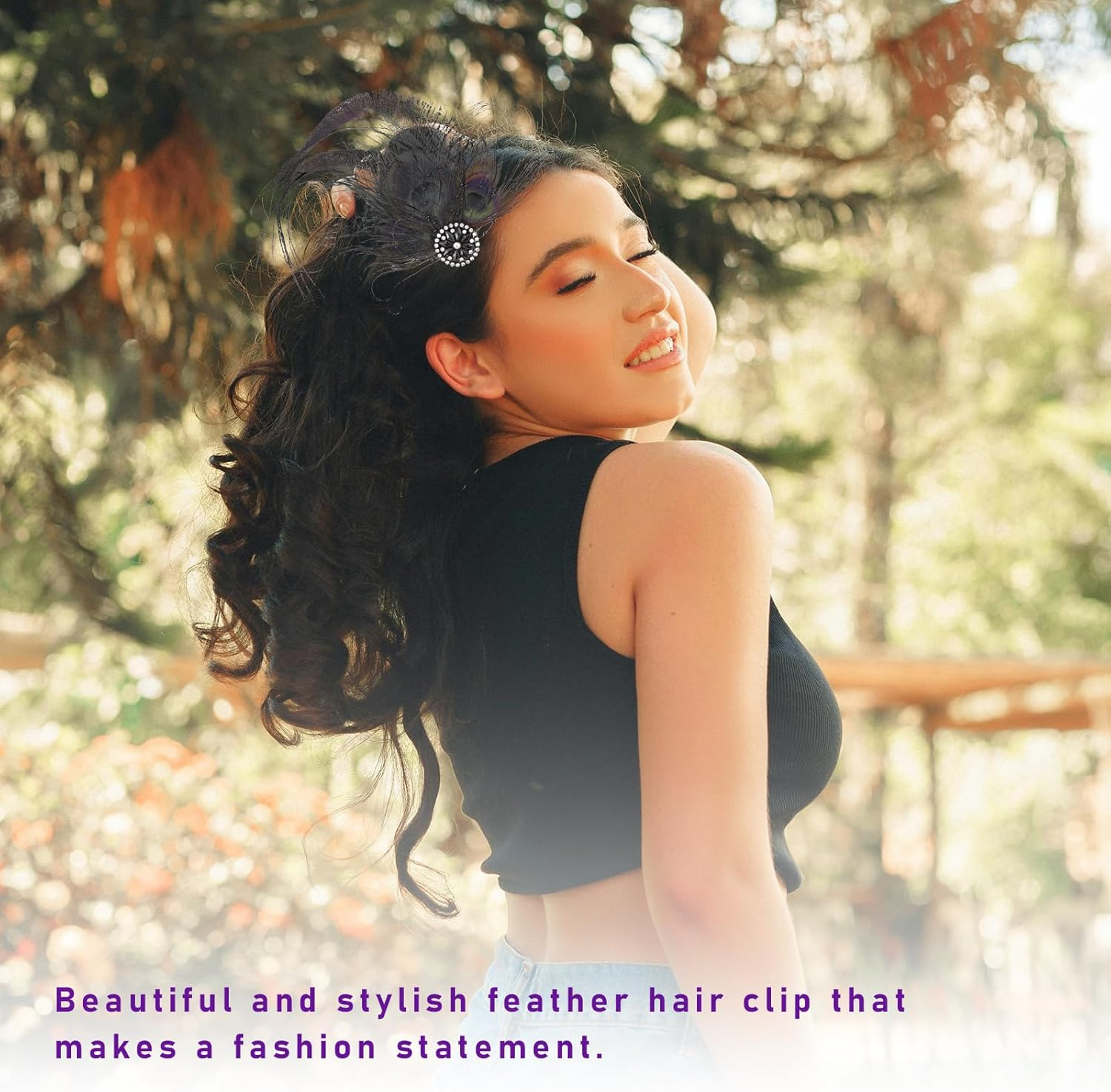 FERCAISH Women'S Feather Mesh Hair Clip 20S Hair Clip Vintage Costume Hair Accessories Fascinator Headwear for Women Birthday Wedding Party (Black) image number 1